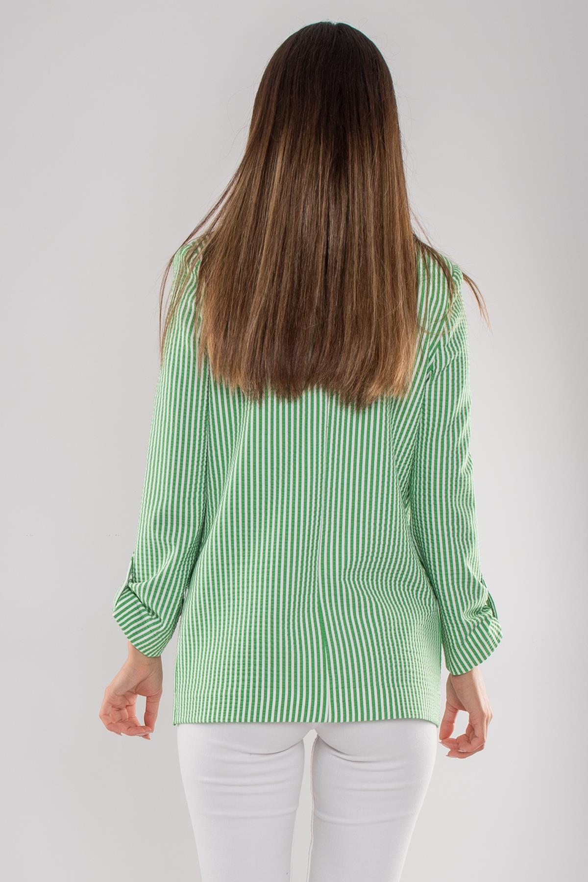 1944 Kol Ucu Apoletli Çizgili Astarsız Kadın Ceket