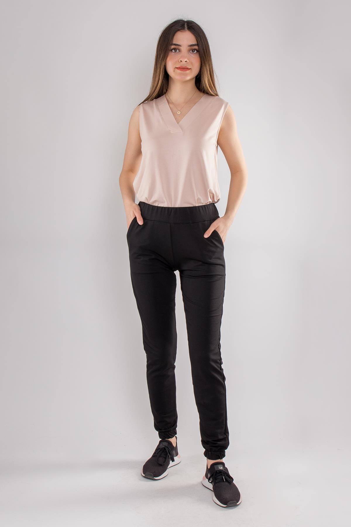 1SP58 Bel Lastikli Bağcıklı Pamuk Kadın Pantolon