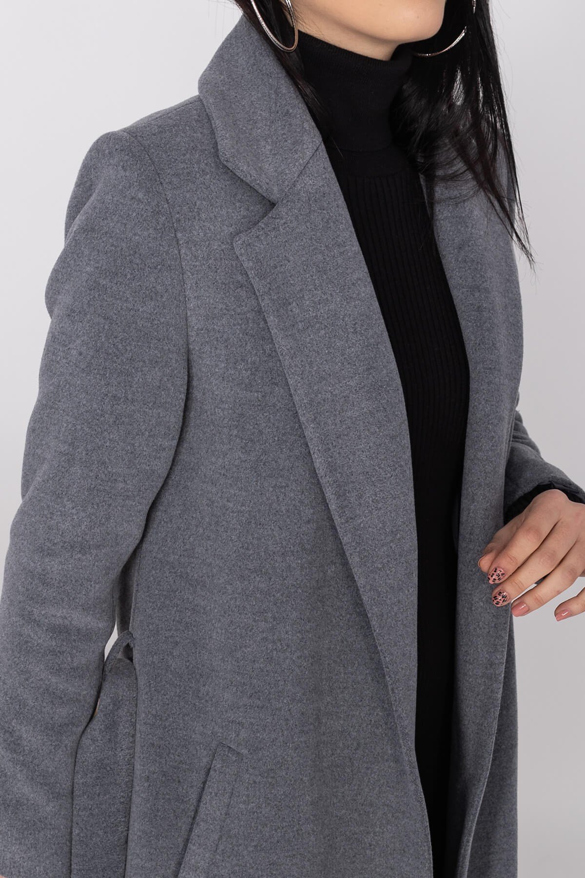 20128 Kuşaklı Erkek Yaka Kaşe Kaban