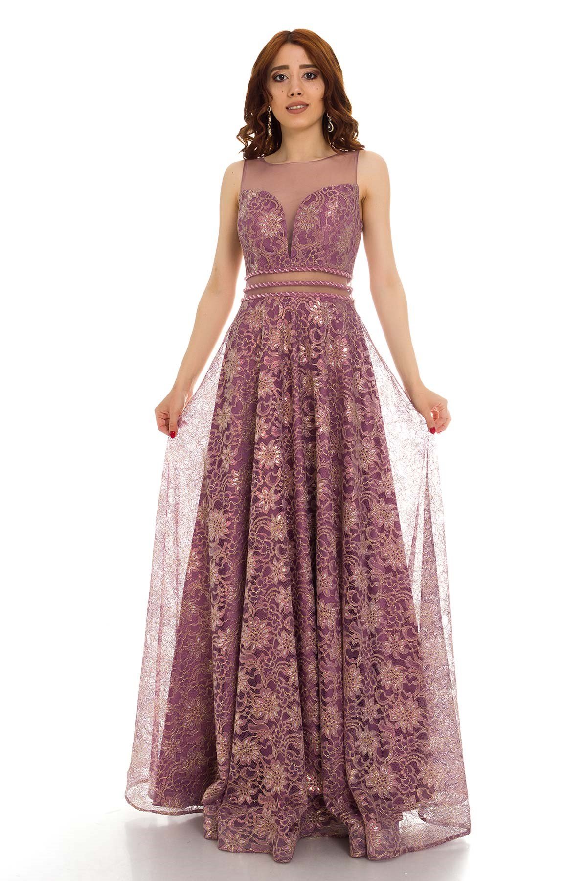 20148 KB Beli Dekolteli Güpür Uzun Abiye