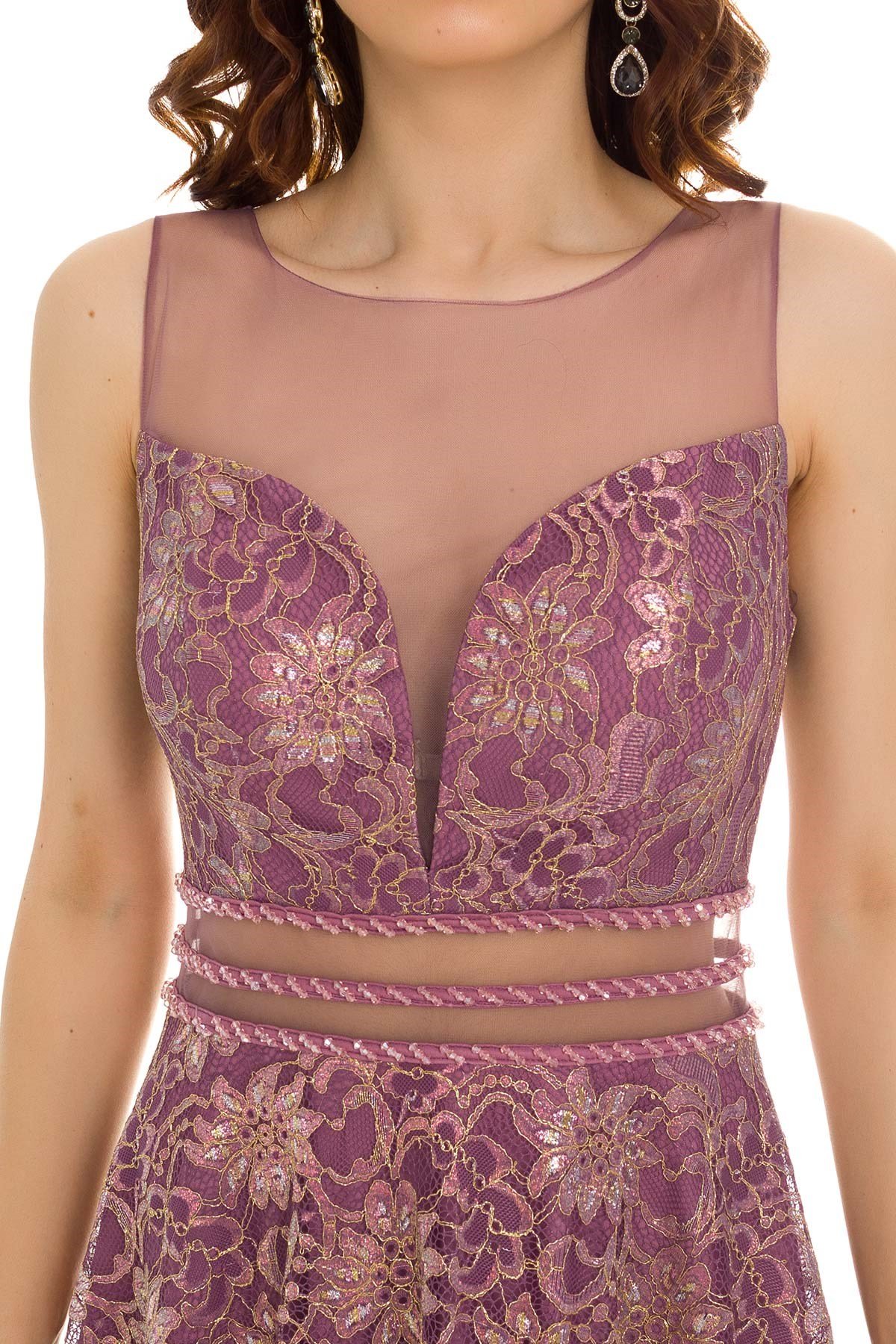 20148 KB Beli Dekolteli Güpür Uzun Abiye