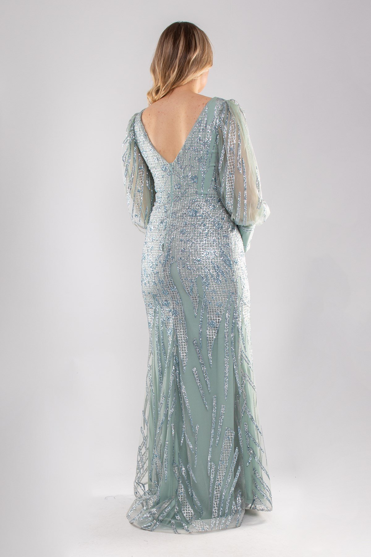 20152 BB V Yaka Sim Uzun Kol Balık Elbise