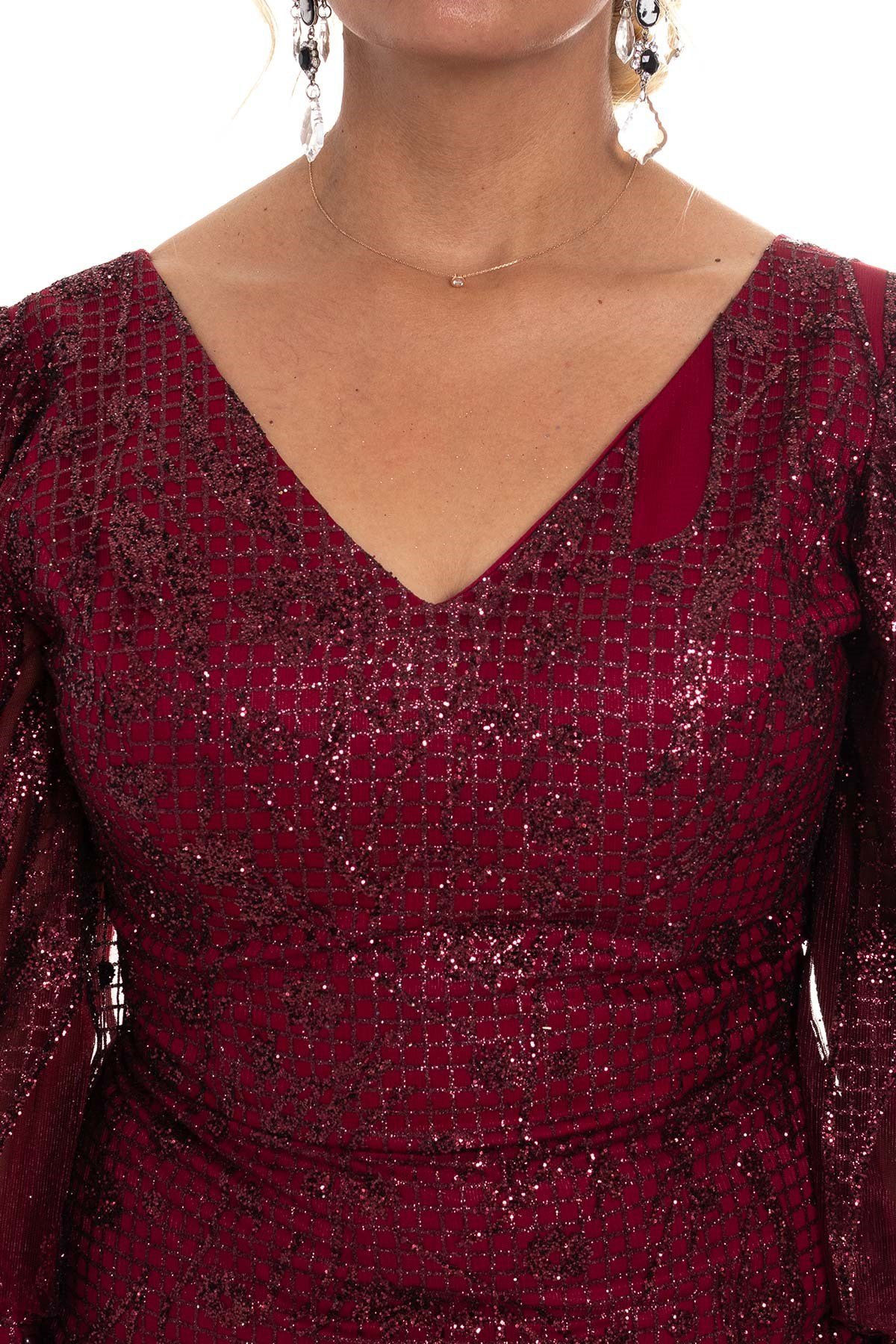 20152 BB V Yaka Sim Uzun Kol Balık Elbise