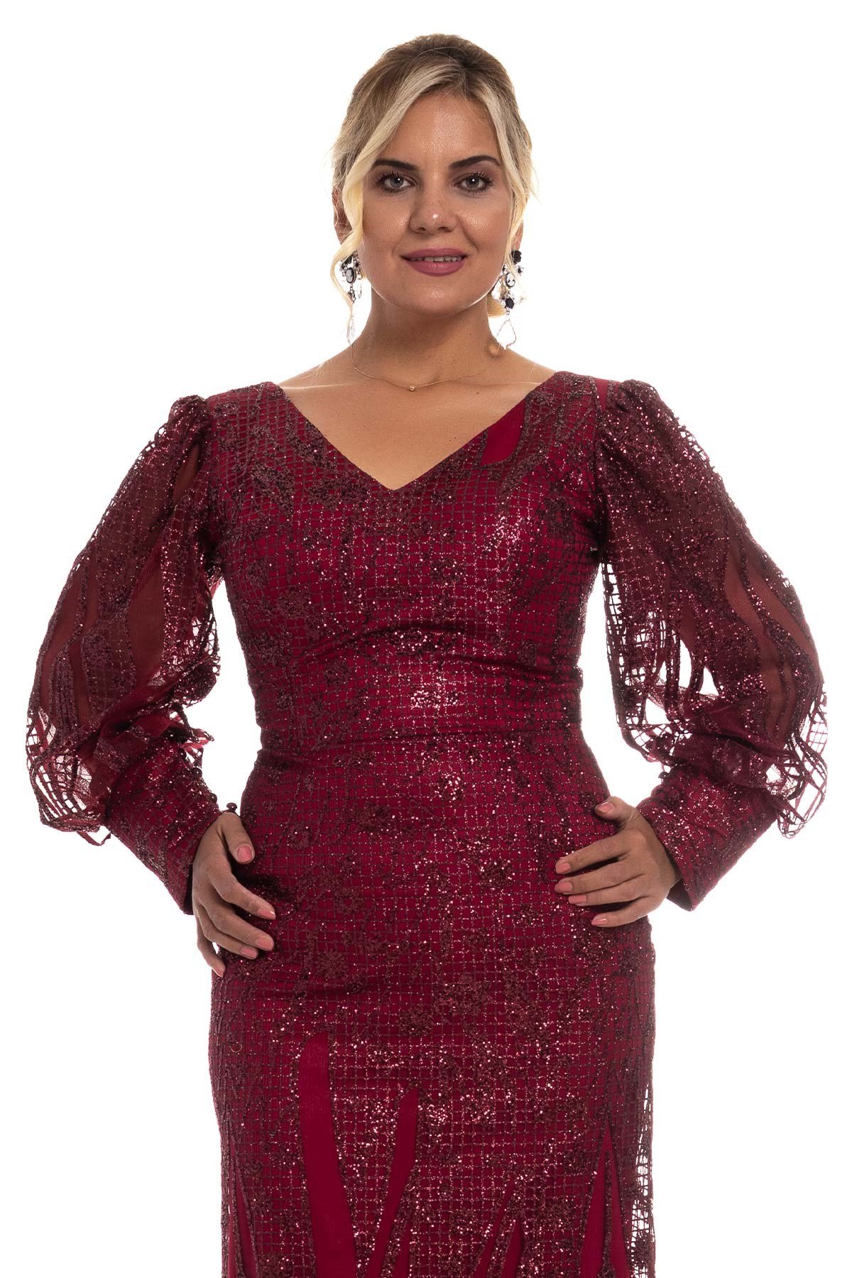 20152 BB V Yaka Sim Uzun Kol Balık Elbise