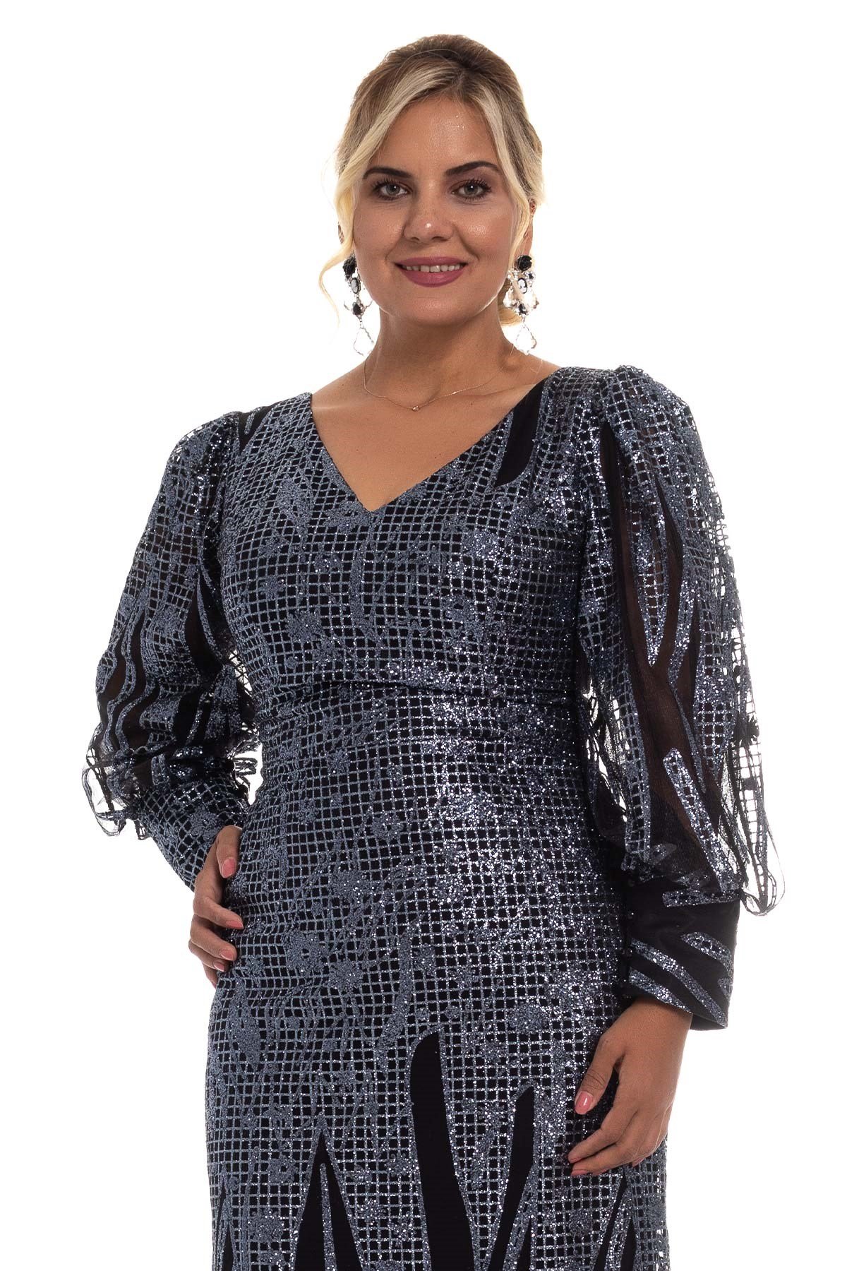 20152 BB V Yaka Sim Uzun Kol Balık Elbise