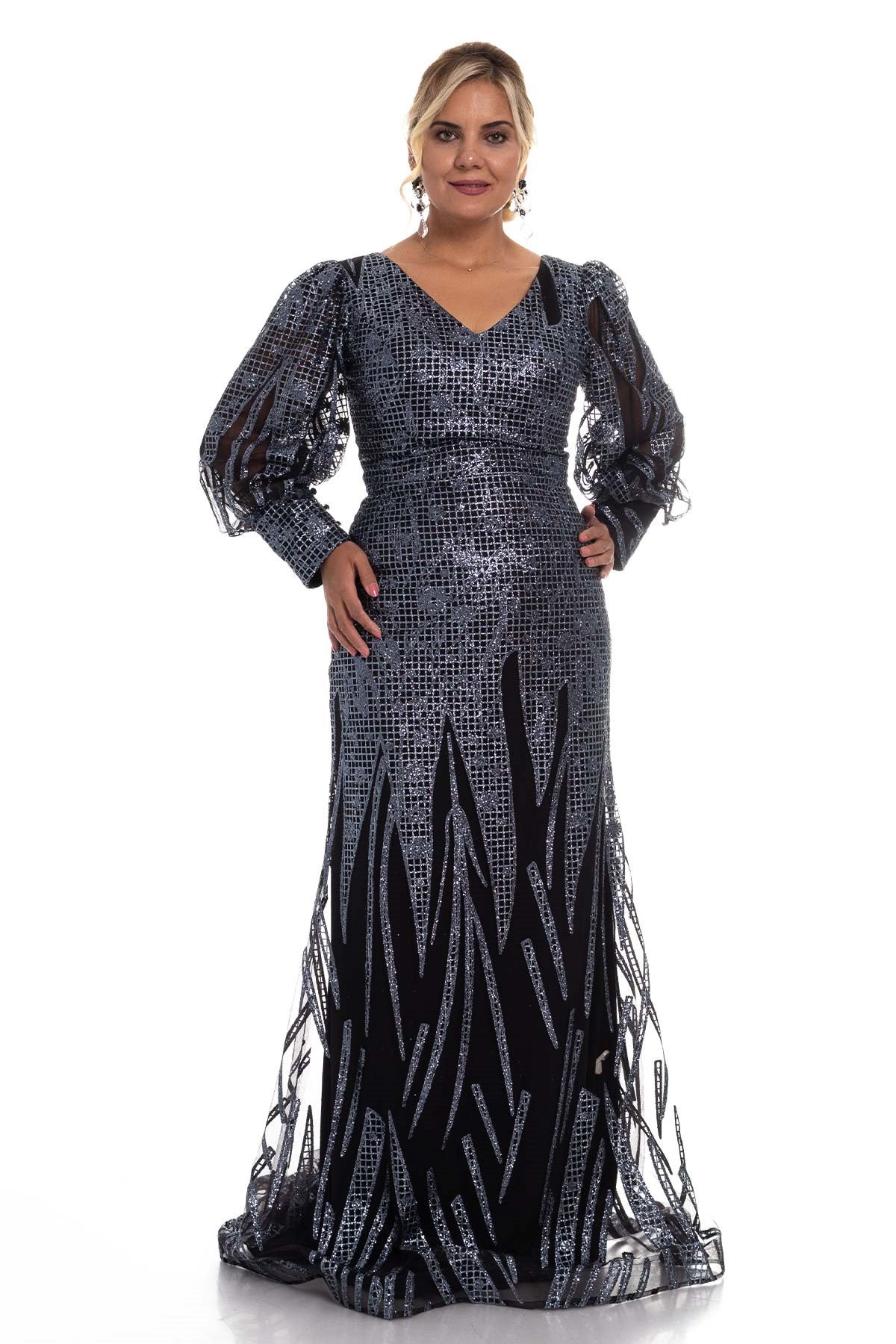 20152 BB V Yaka Sim Uzun Kol Balık Elbise