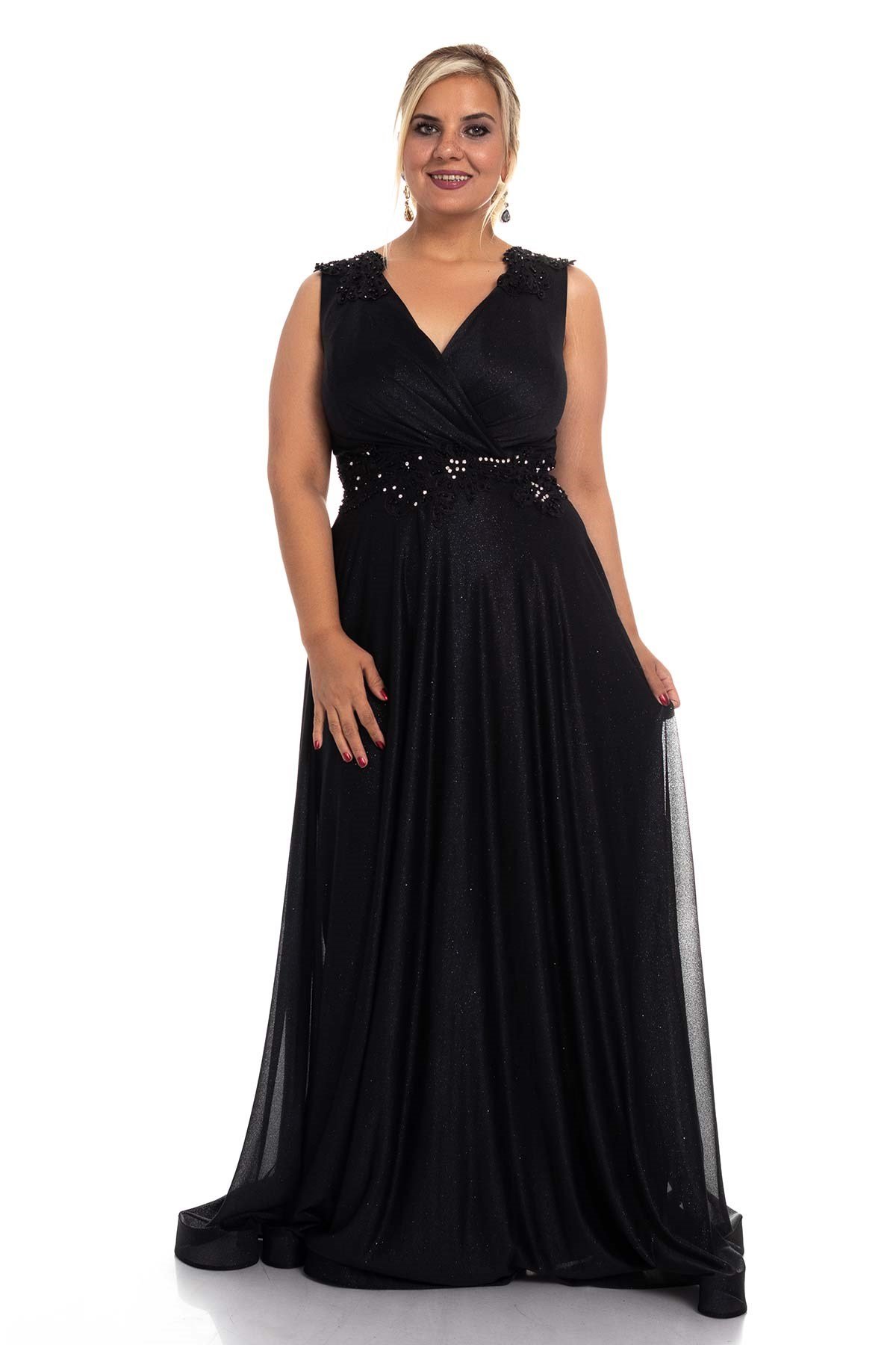 20178 BB Kruv.Yaka Bel Omuz Taşlı Simli Uzun Abiye