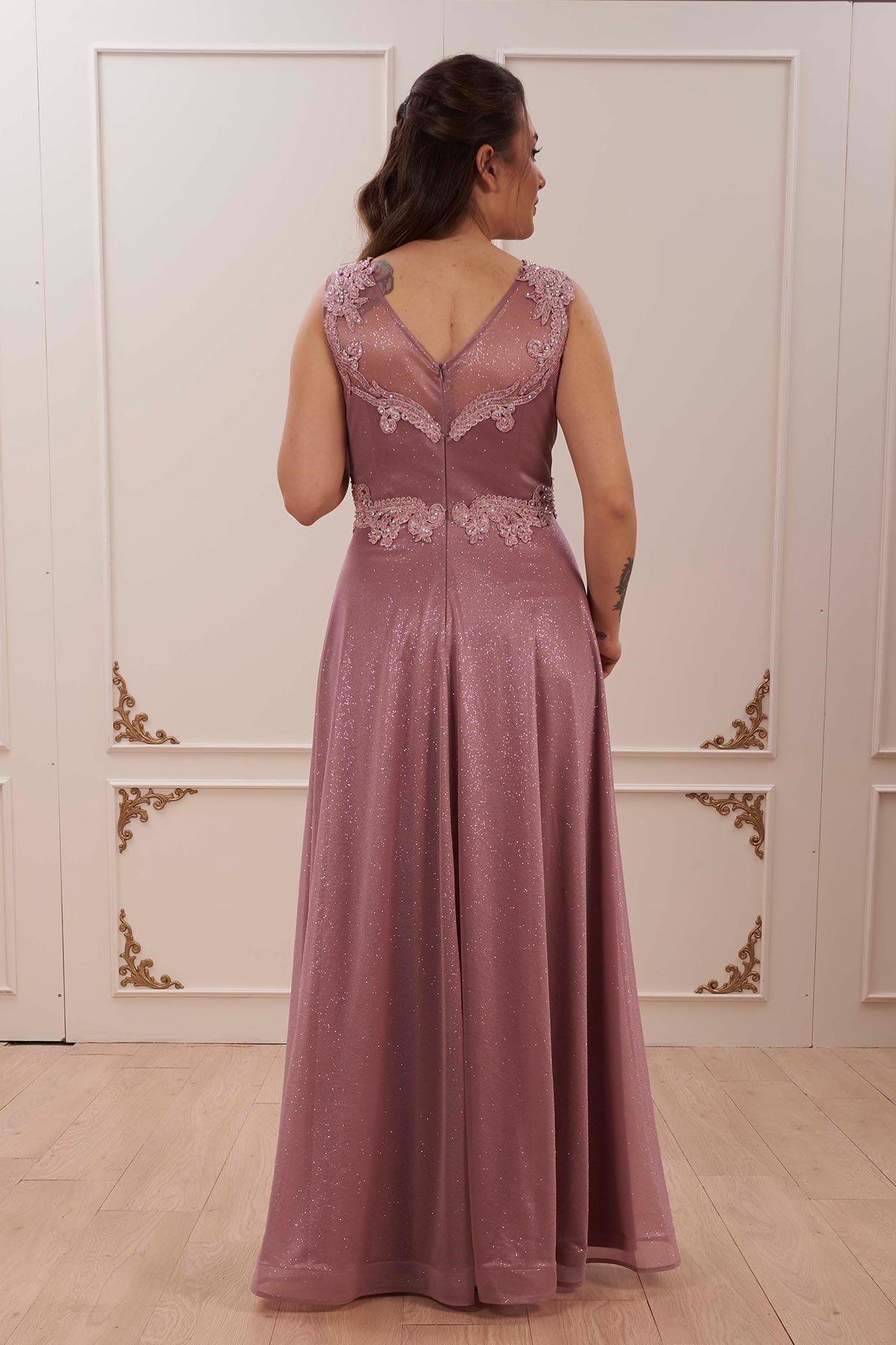 20178 BB Kruv.Yaka Bel Omuz Taşlı Simli Uzun Abiye