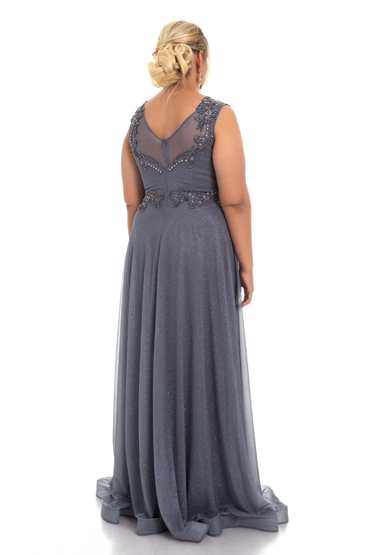 20178 BB Kruv.Yaka Bel Omuz Taşlı Simli Uzun Abiye