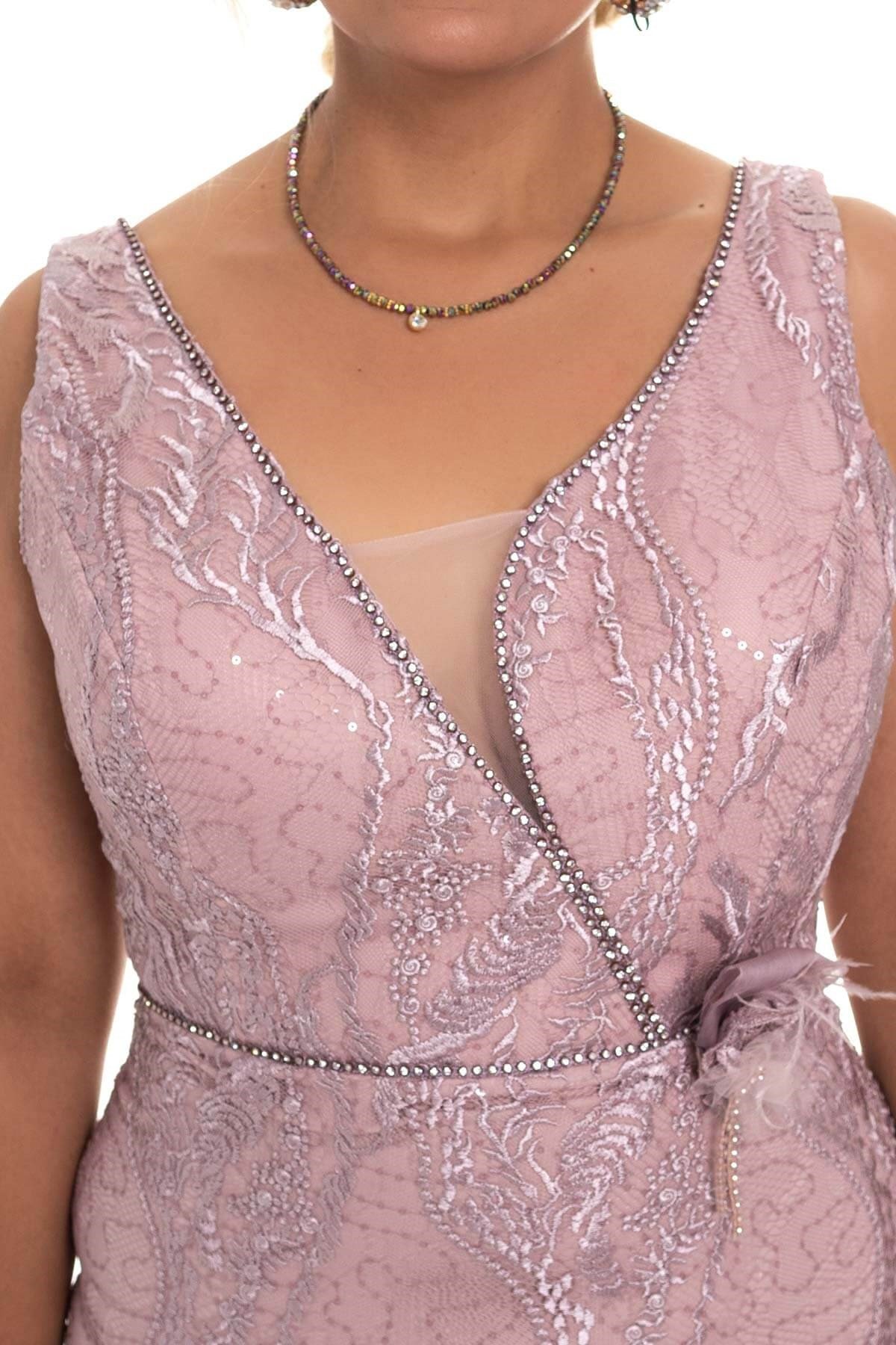 20193 BB Su Yolu Nakış İşleme Güpür Uzun Abiye