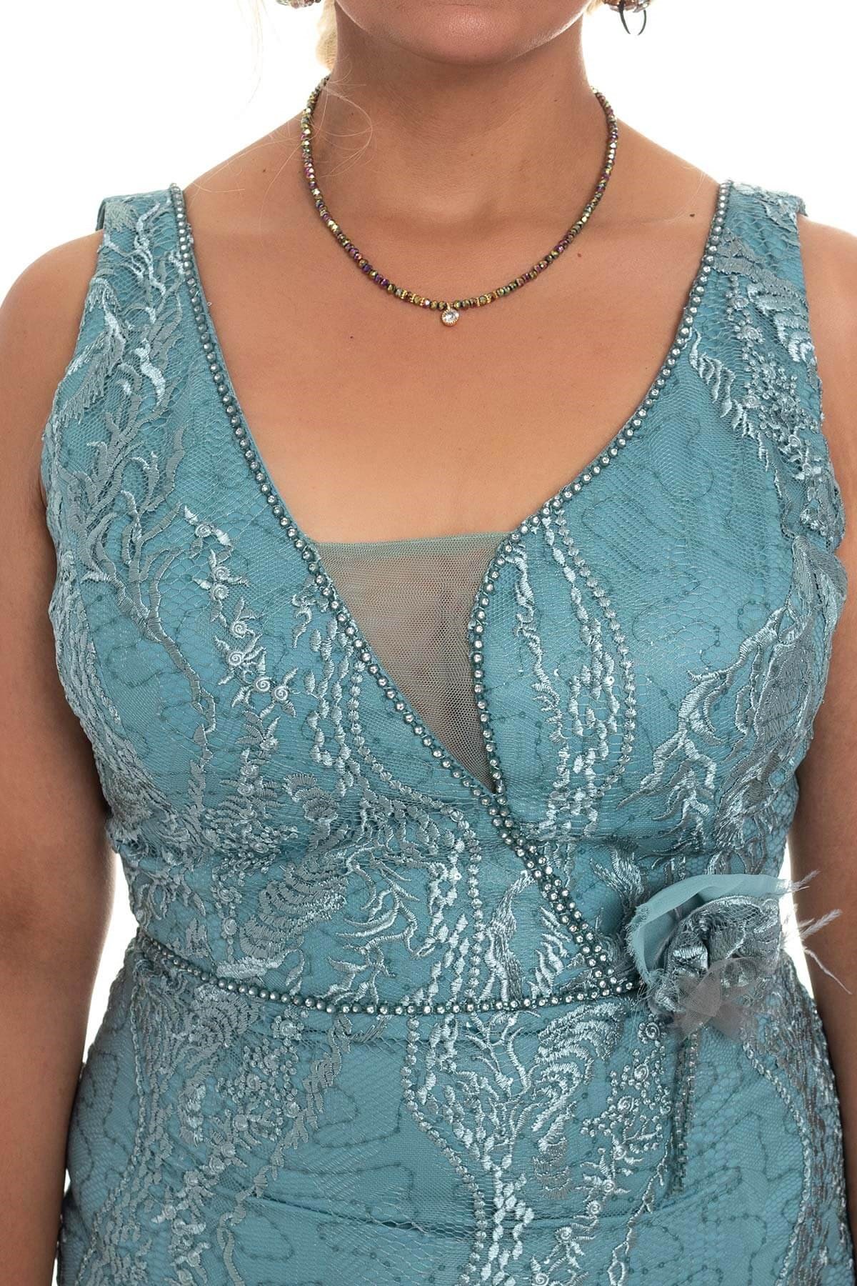 20193 BB Su Yolu Nakış İşleme Güpür Uzun Abiye