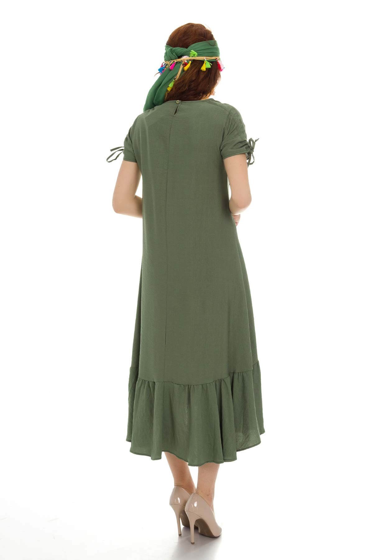 2020-829 Baskılı Keten Elbise