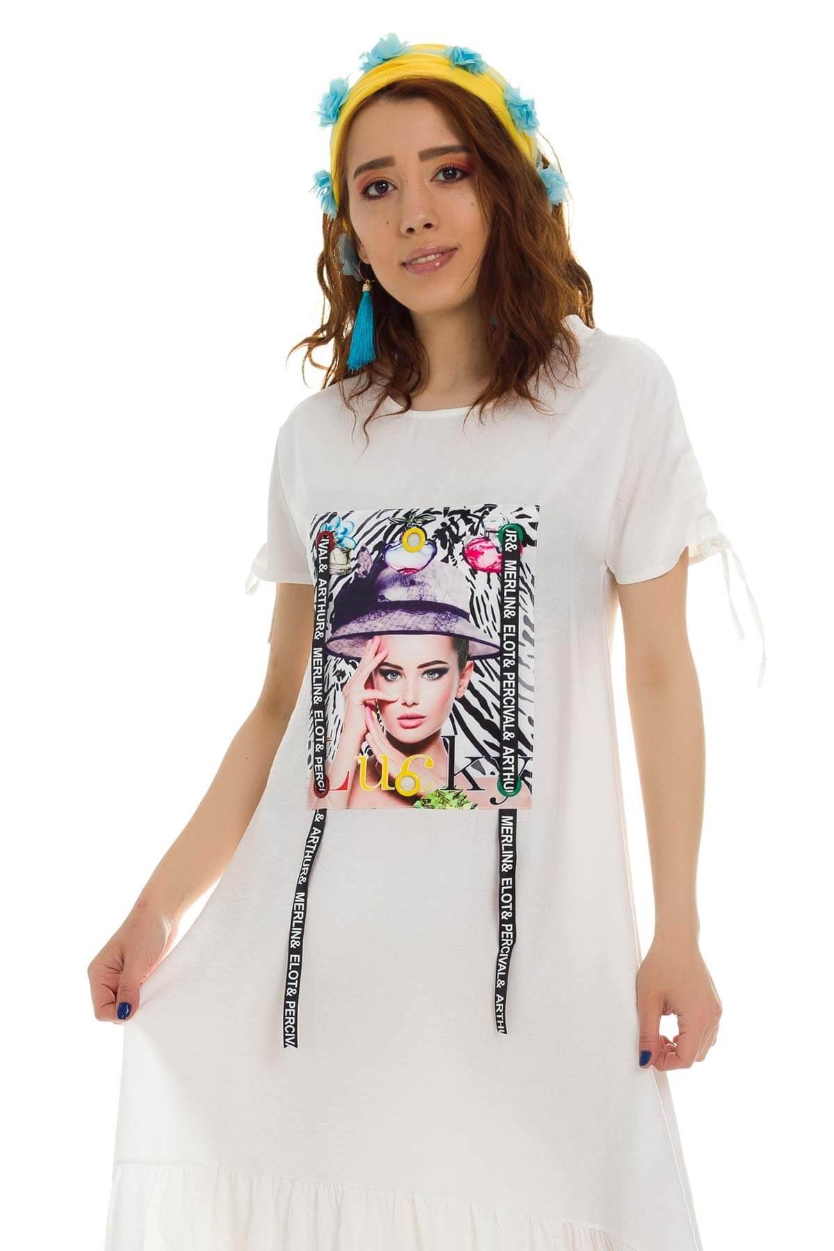 2020-829 Baskılı Keten Elbise