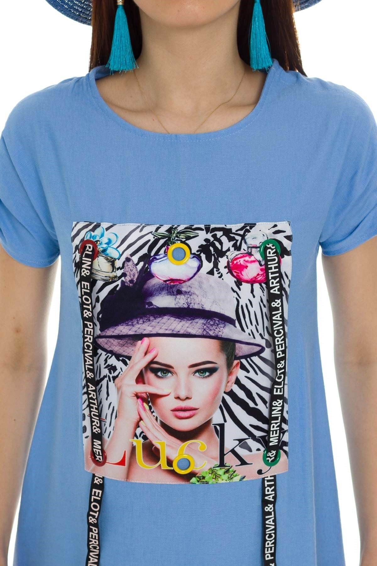 2020-829 Baskılı Keten Elbise