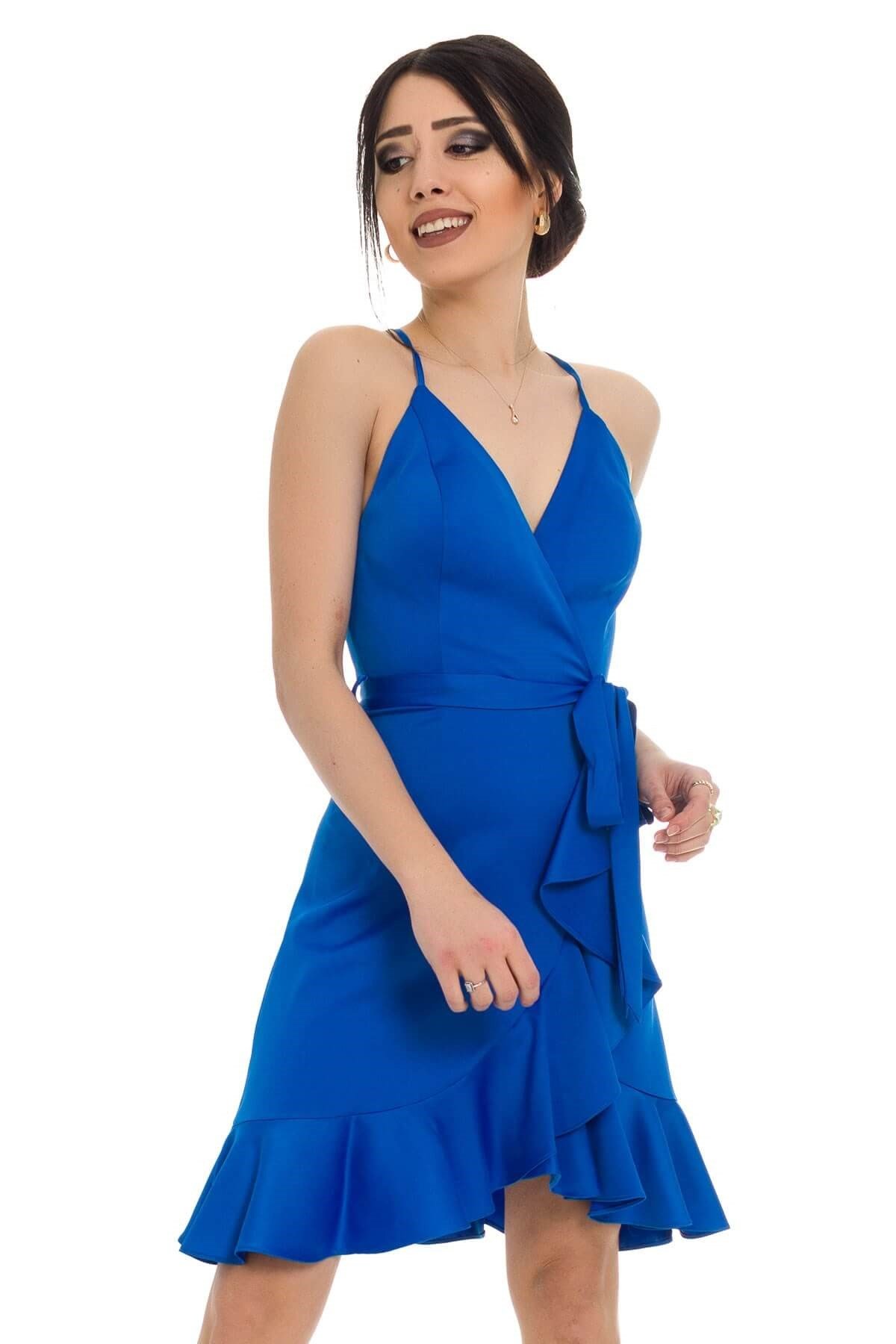 2020 KB Eteği Fırfırlı Sırt Bağlamalı Kısa Elbise