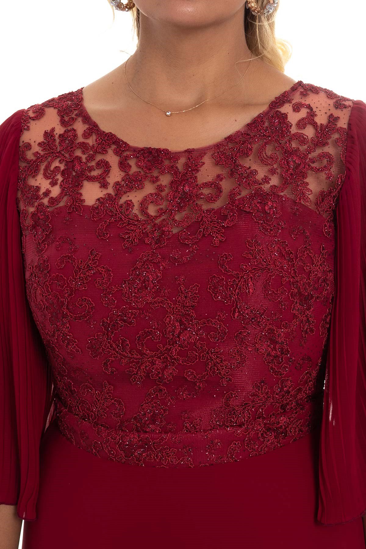 20208 BB Pilisekol Sim Nakış İşleme Şifon Krep Elbise