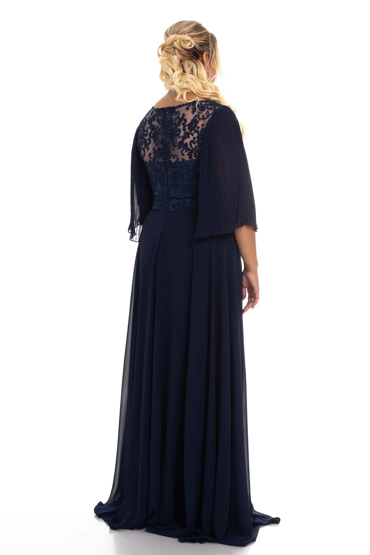 20208 BB Pilisekol Sim Nakış İşleme Şifon Krep Elbise