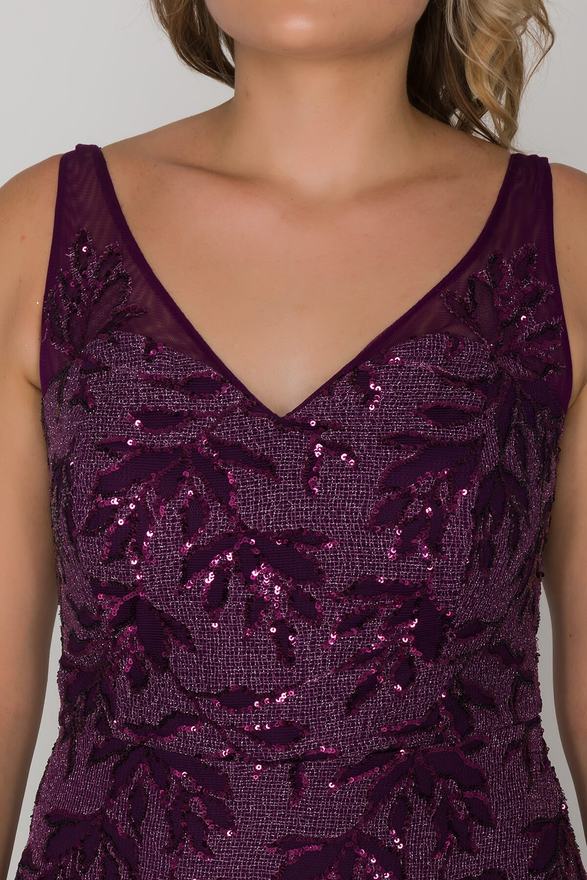 20214 Büyük Beden Yaprak Desen Lazer Kesim Balık Uzun Abiye