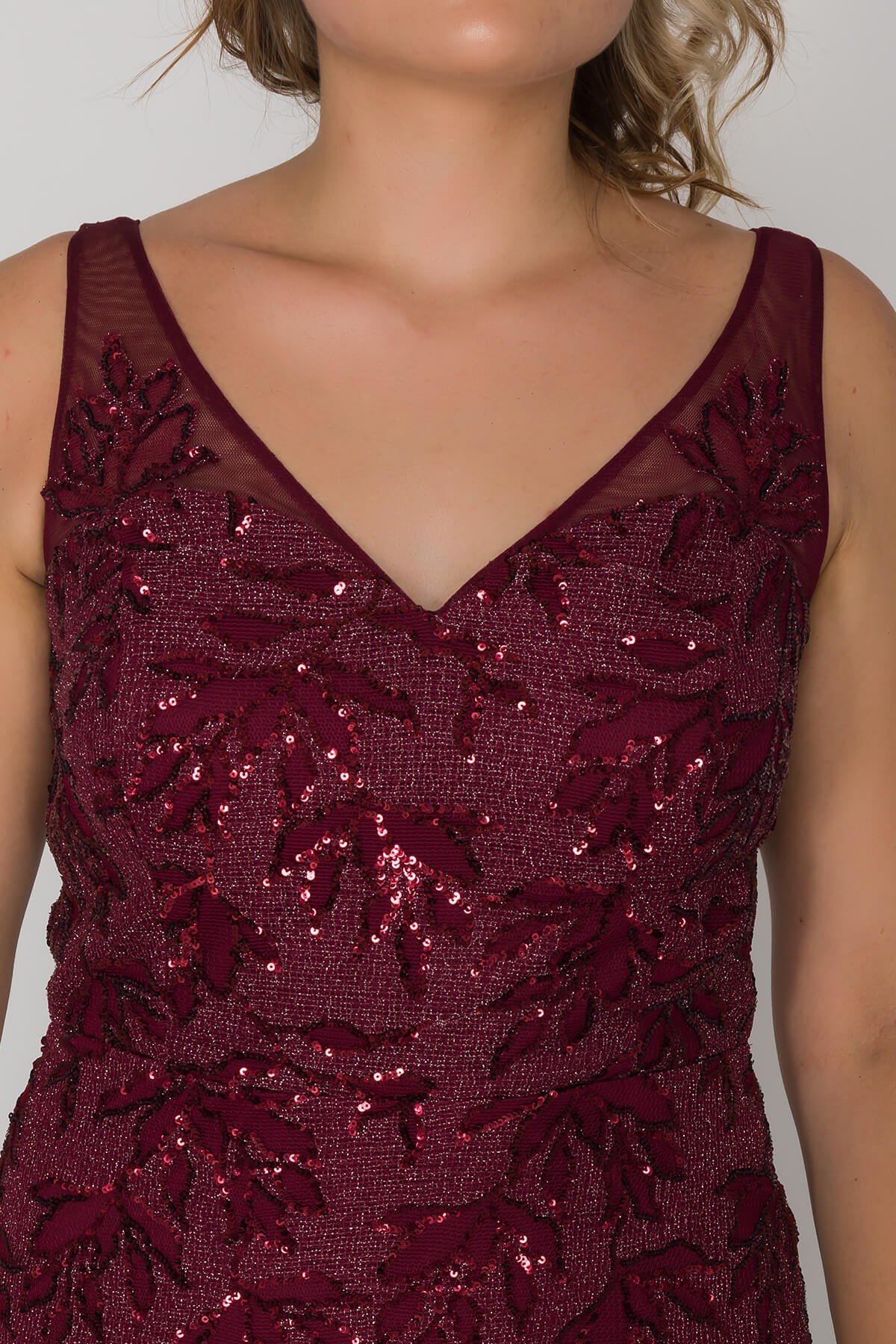 20214 Büyük Beden Yaprak Desen Lazer Kesim Balık Uzun Abiye