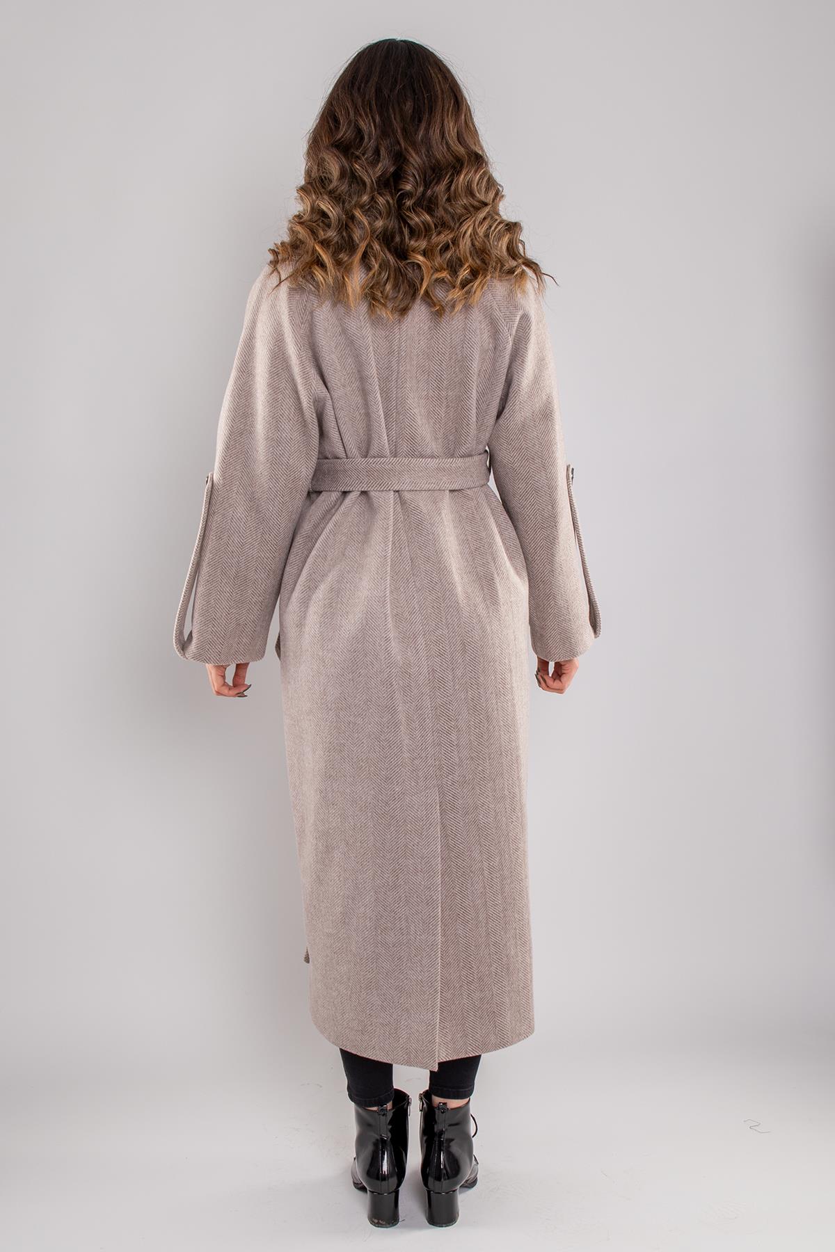 20266 Kırçıllı Kuşaklı Kadın Uzun Kaşe Kaban