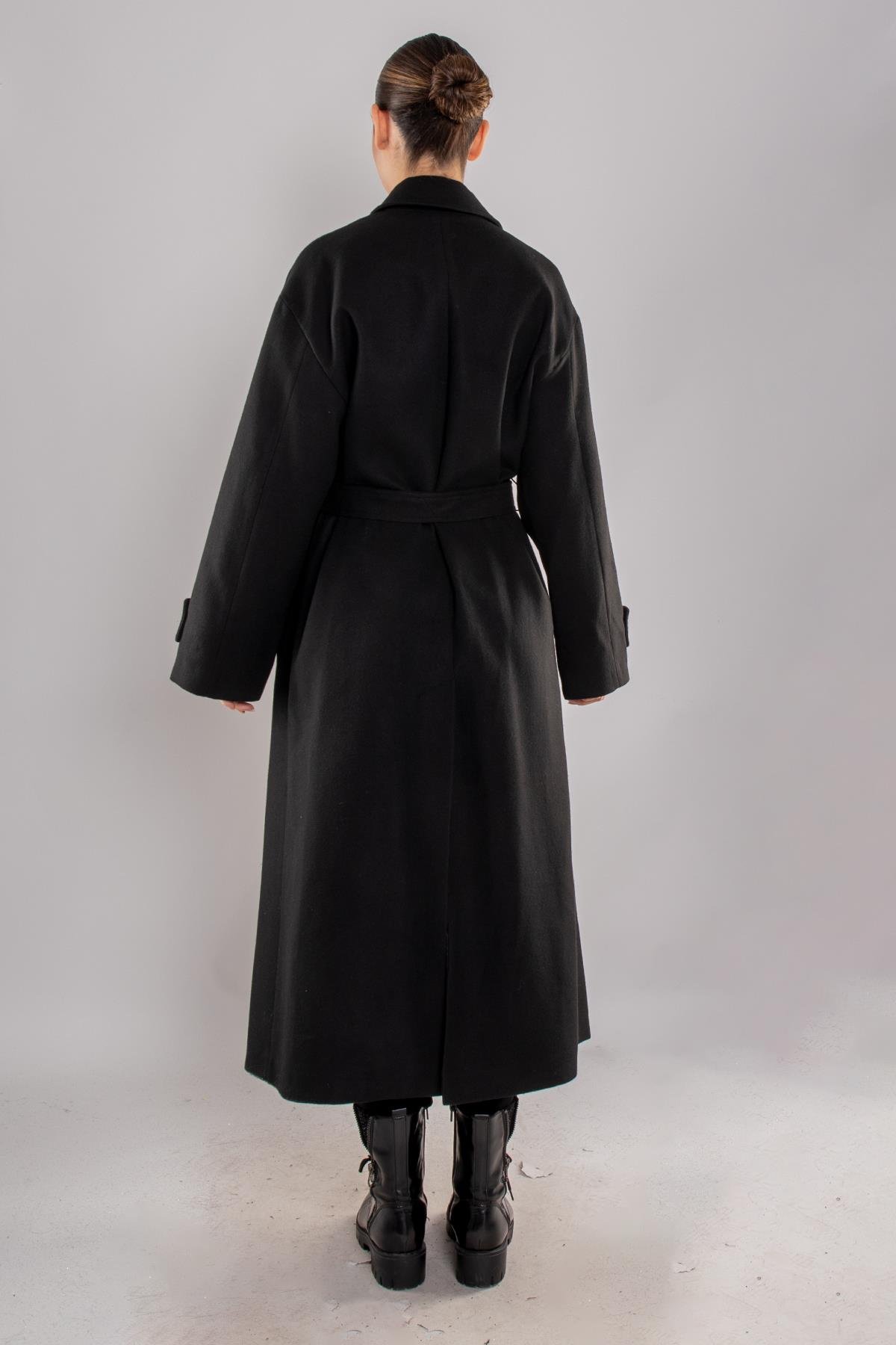 20276 Kuşaklı Kol Apoletli Erkek Yaka Kaşe Kaban