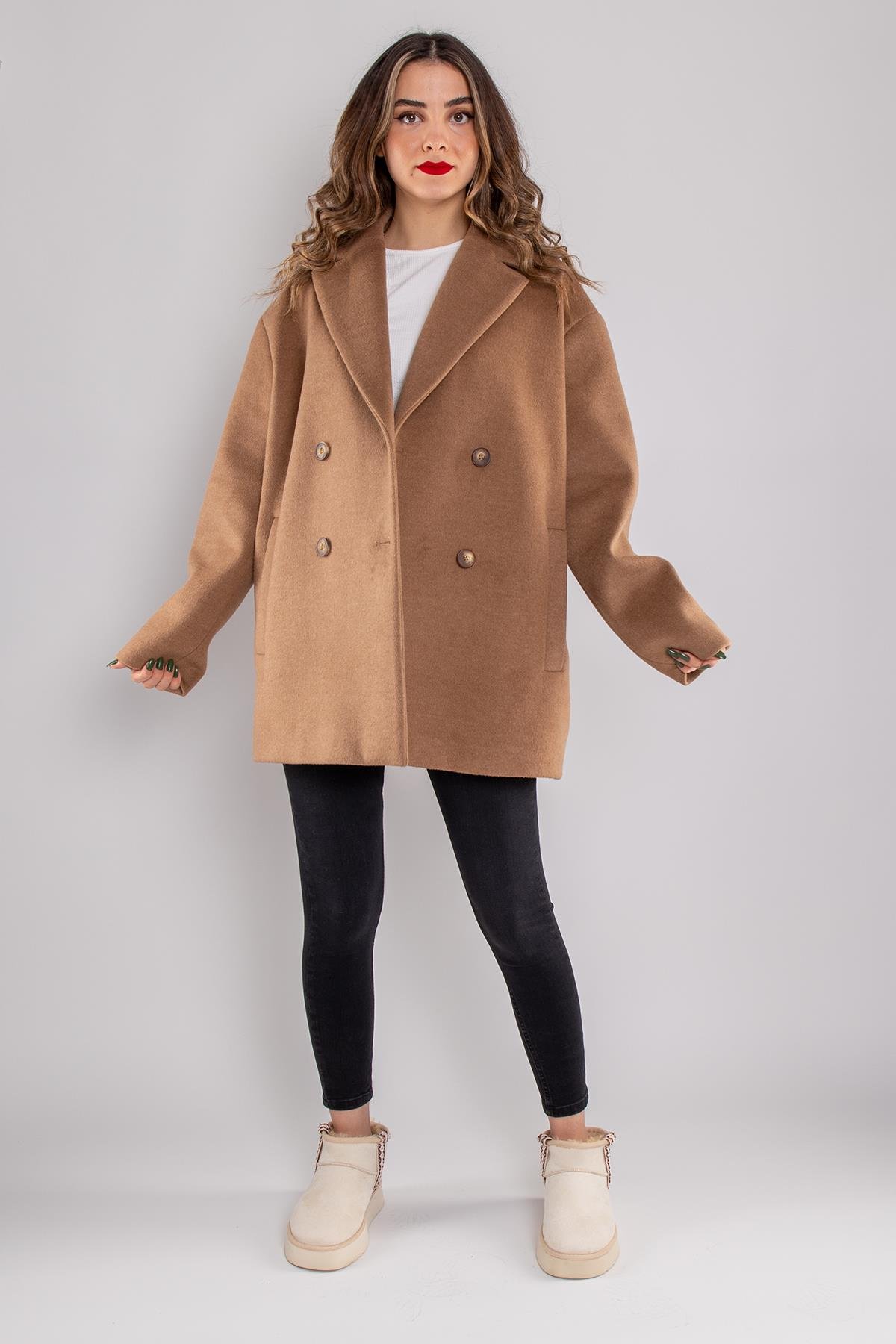 20279 4Düğme Kısa Kaşe Kaban