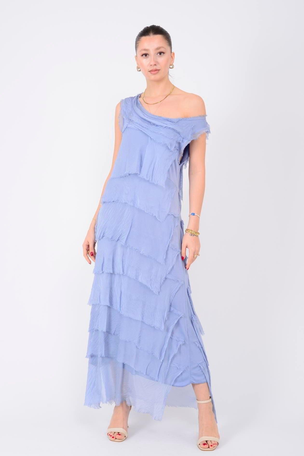 2031 Kat Kat Kolsuz Uzun Elbise