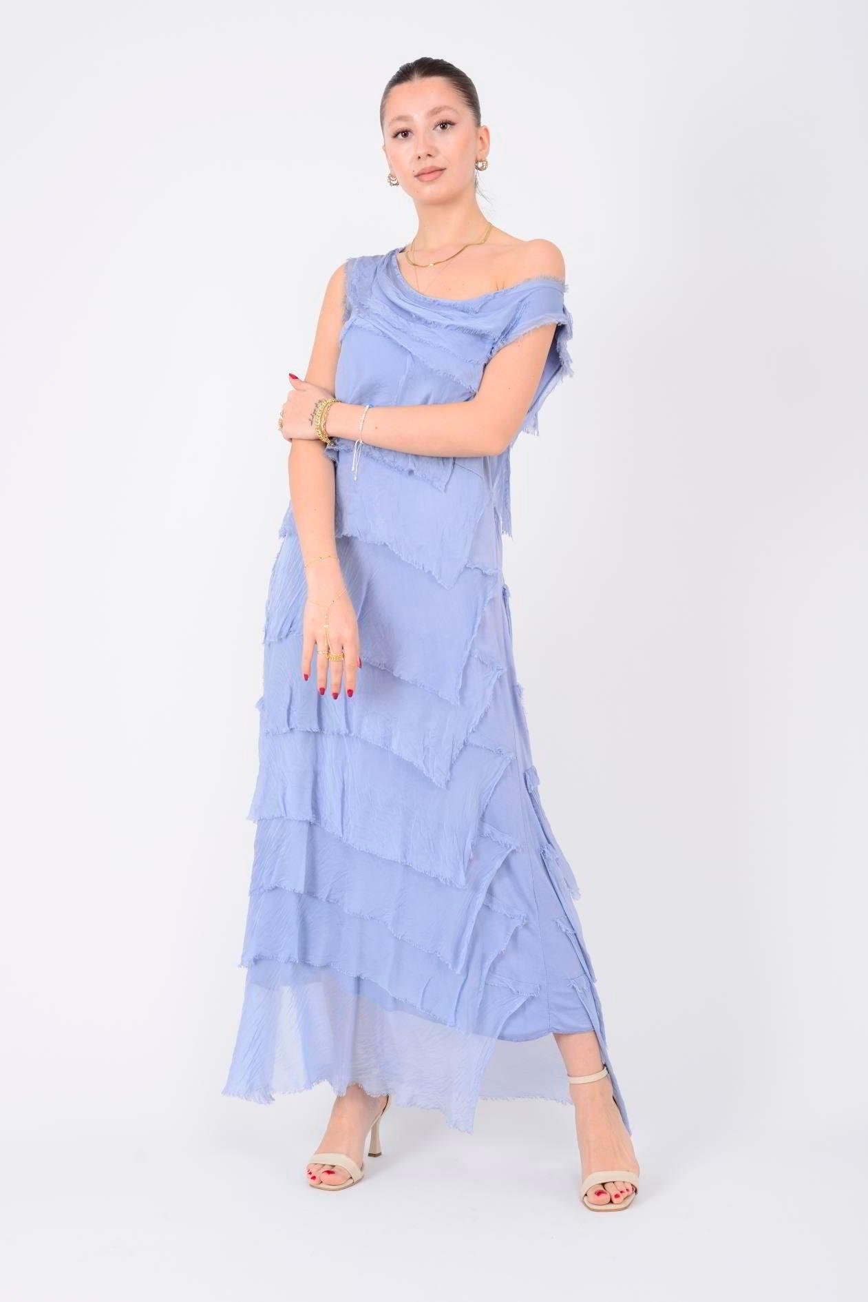 2031 Kat Kat Kolsuz Uzun Elbise