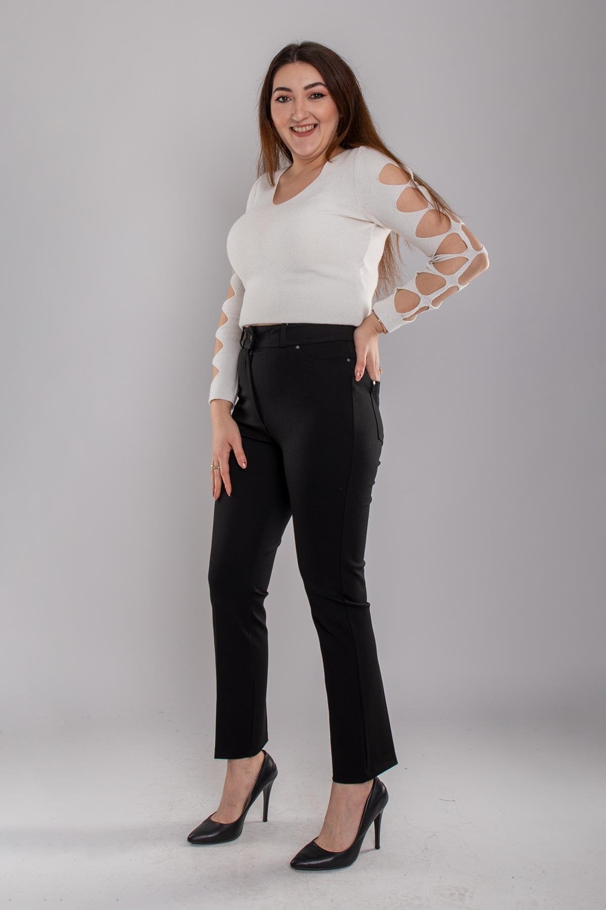 2032 5 Cep Zımba Detaylı Büyük Beden Pantolon