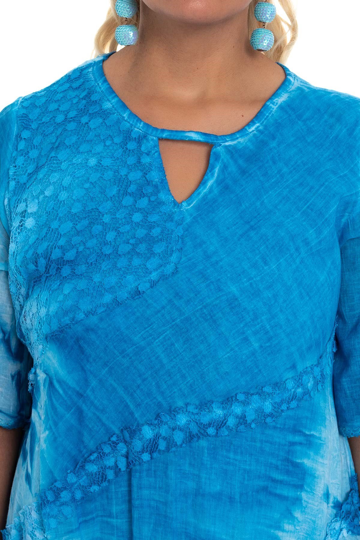 2049 Asimetrik Güpür Detay K.Kol Pamuk Batik Elbise