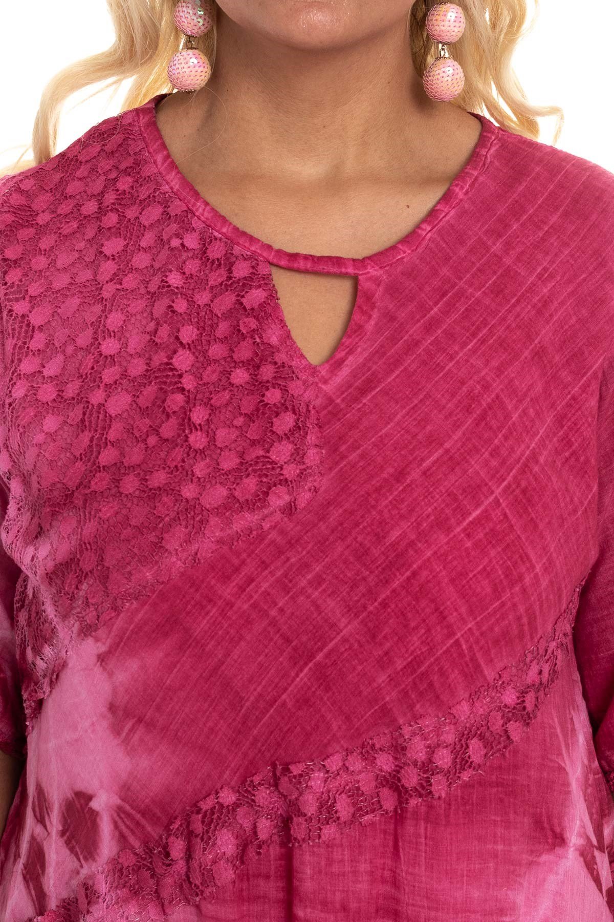 2049 Asimetrik Güpür Detay K.Kol Pamuk Batik Elbise