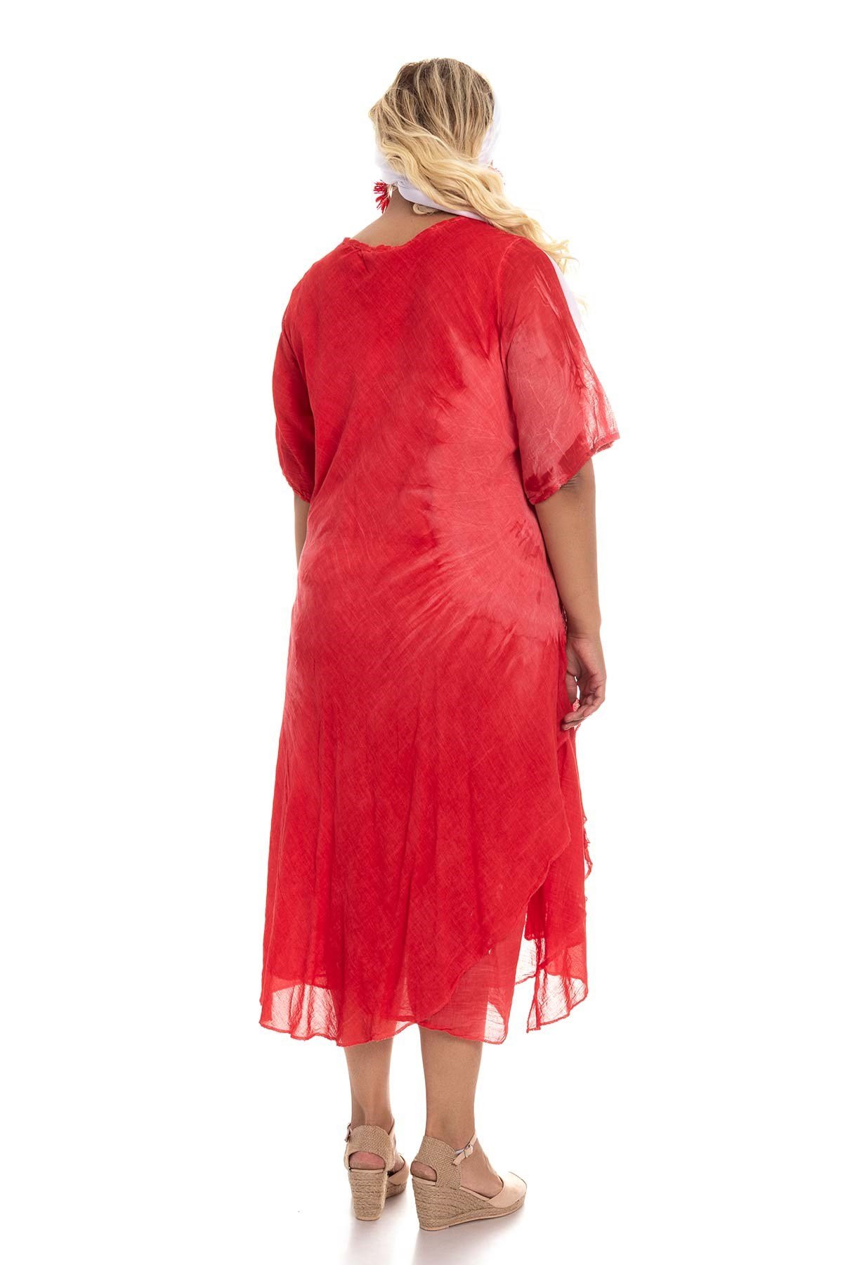 2049 Asimetrik Güpür Detay K.Kol Pamuk Batik Elbise