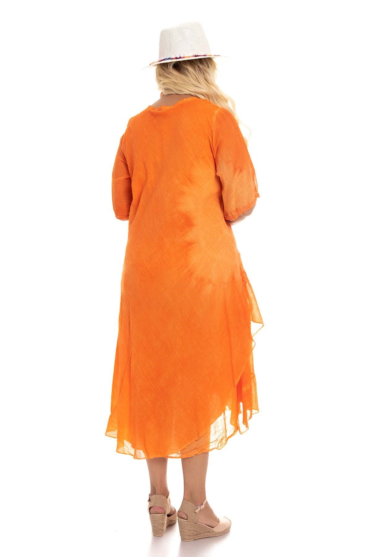 2049 Asimetrik Güpür Detay K.Kol Pamuk Batik Elbise