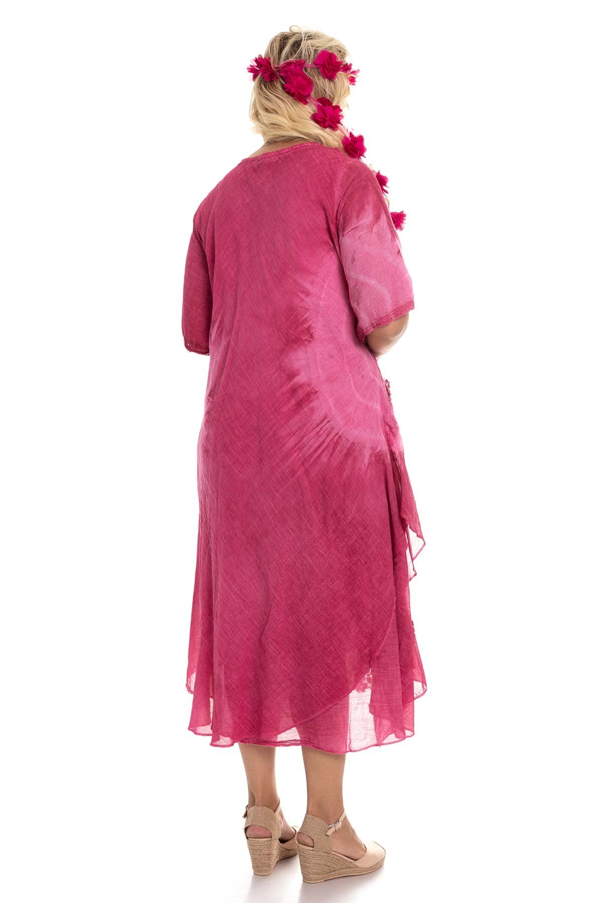 2049 Asimetrik Güpür Detay K.Kol Pamuk Batik Elbise