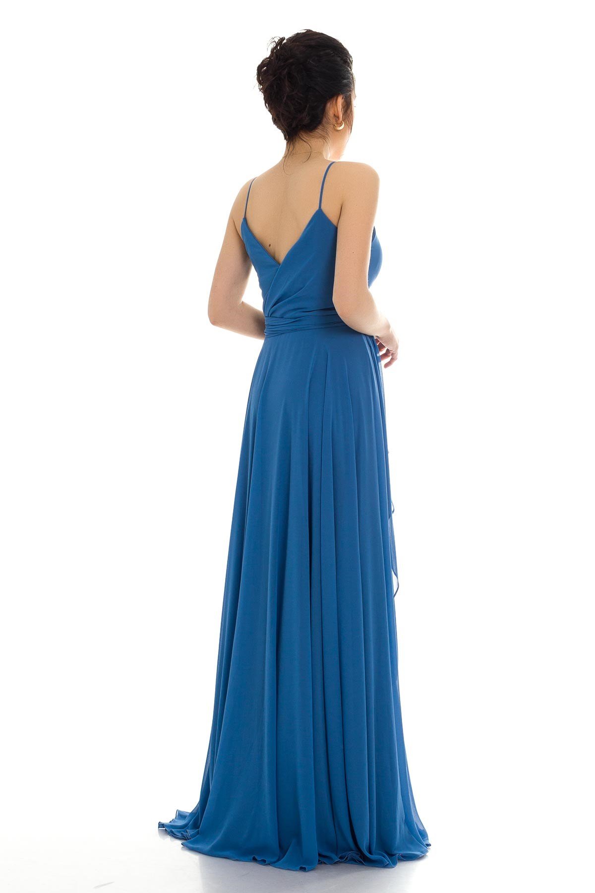 2057 KB İnce Askılı Derin Yırtmaçlı Şifon Uzun Elbise