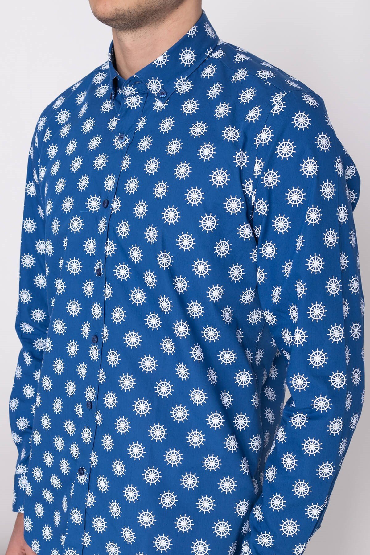 2100 SF Gemici Dümeni Desen Uzun Kol Gömlek