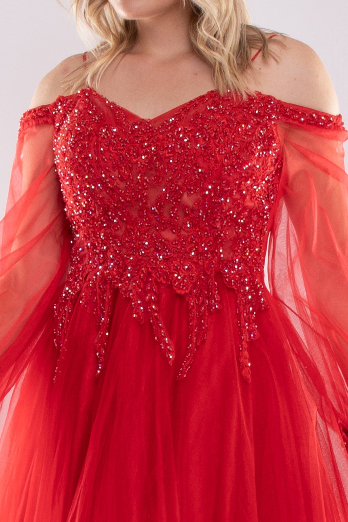 21011 Tam Seri Tül Kol Gögüs Boncuk İşleme Nişanlık