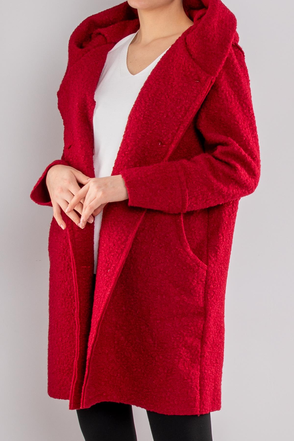 21224 4 Düğmeli Kapüşonlu Keçe Kaban