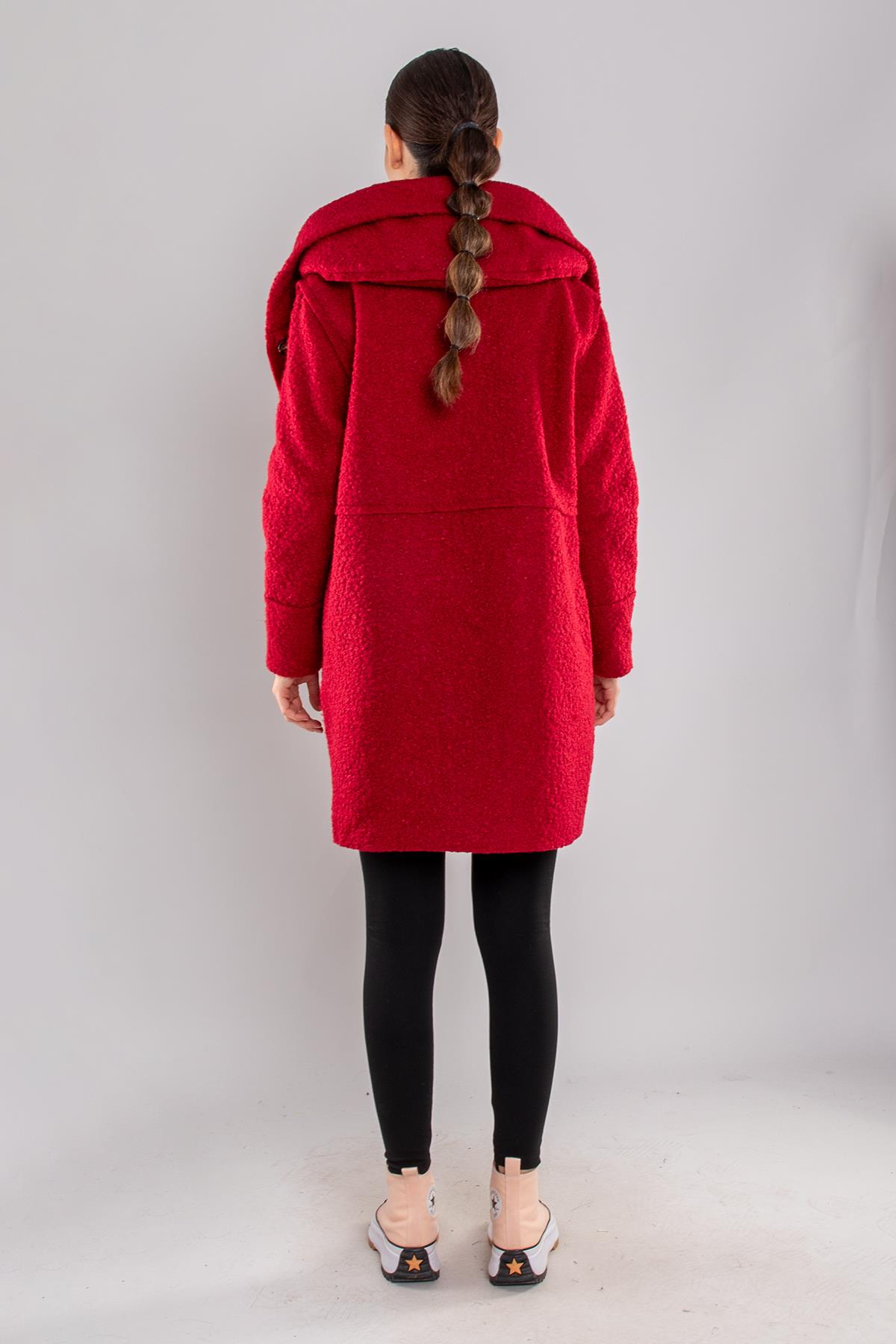 21224 4 Düğmeli Kapüşonlu Keçe Kaban