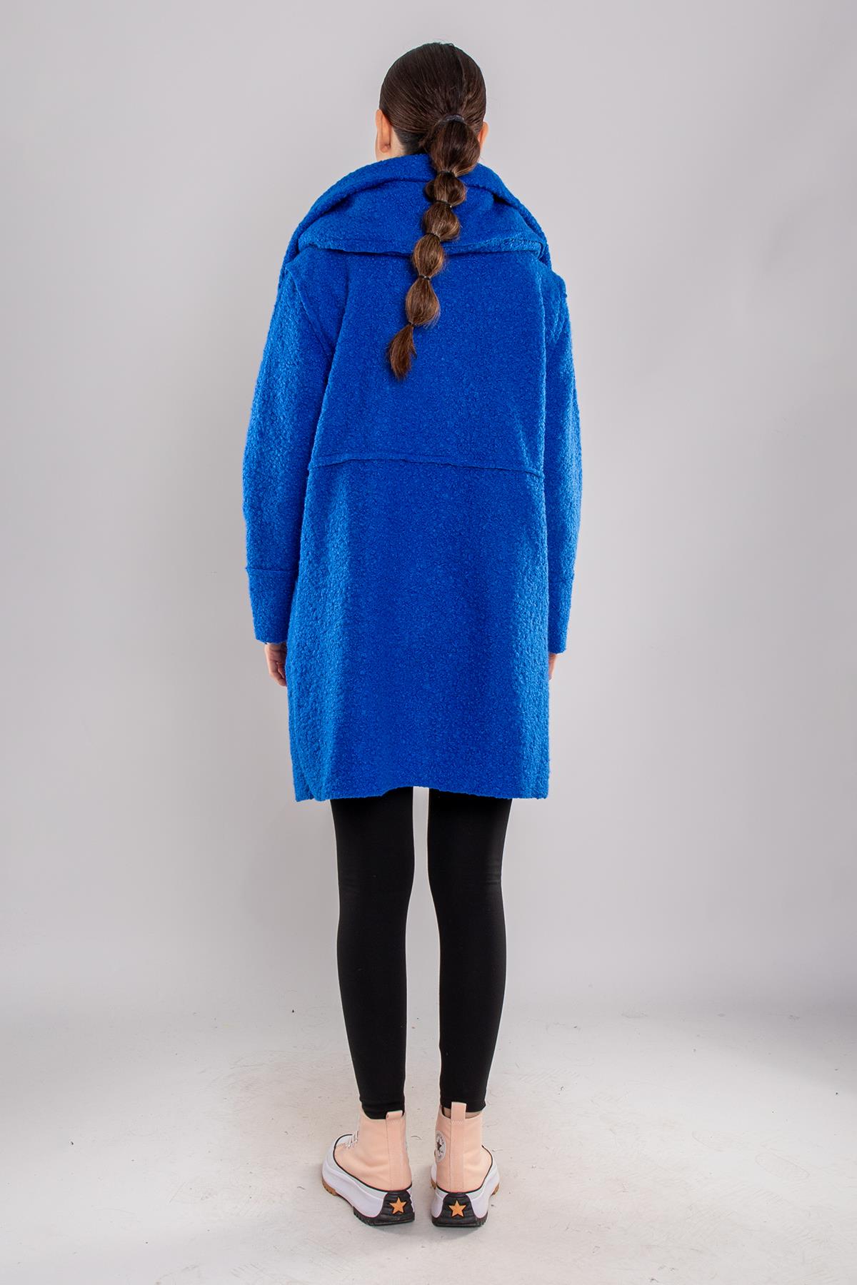 21224 4 Düğmeli Kapüşonlu Keçe Kaban