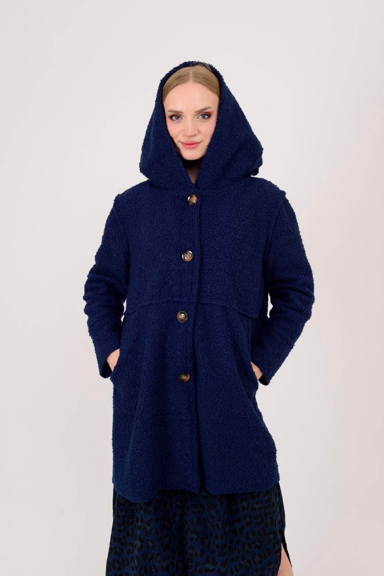 21224 4 Düğmeli Kapüşonlu Keçe Kaban