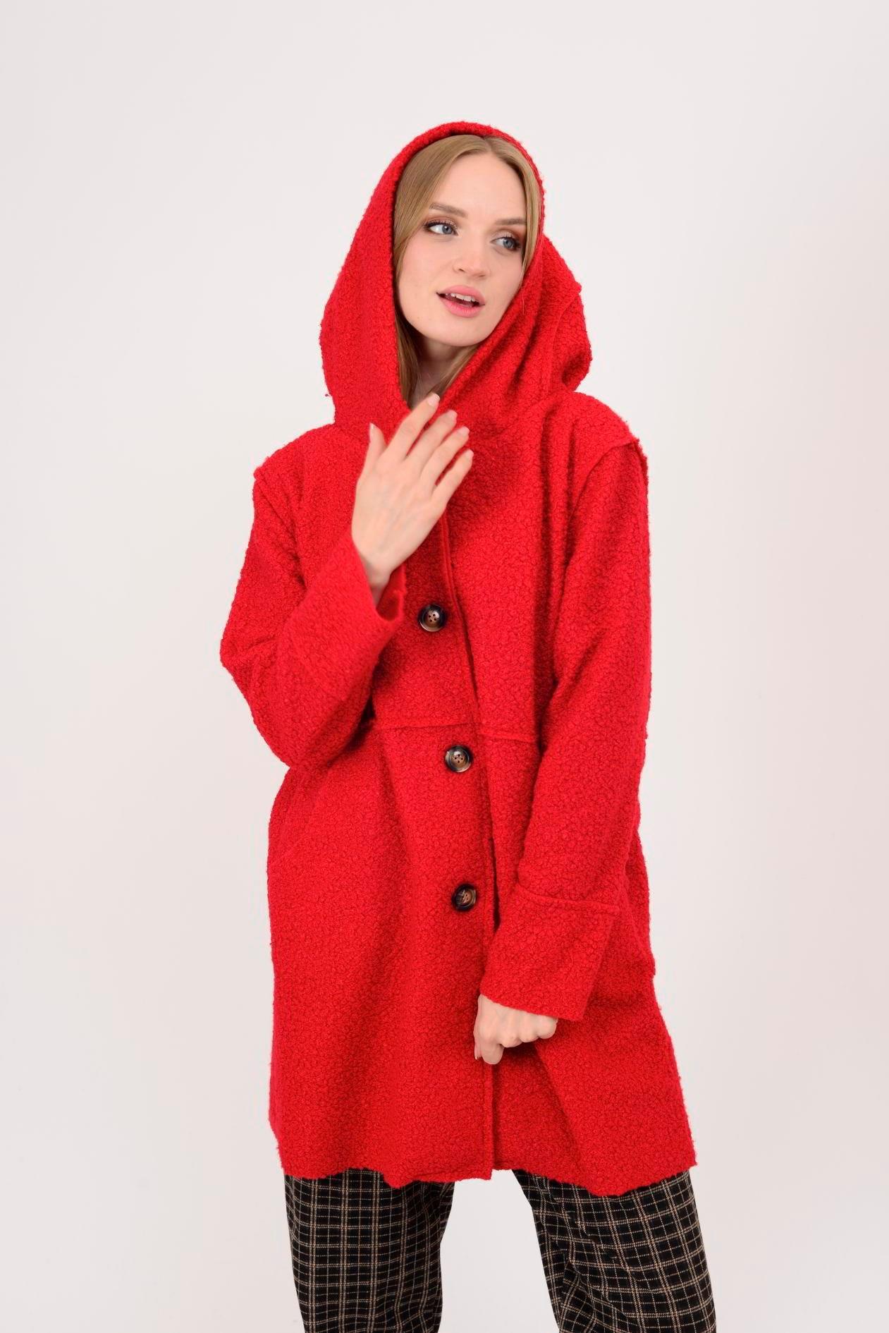 21224 4 Düğmeli Kapüşonlu Keçe Kaban