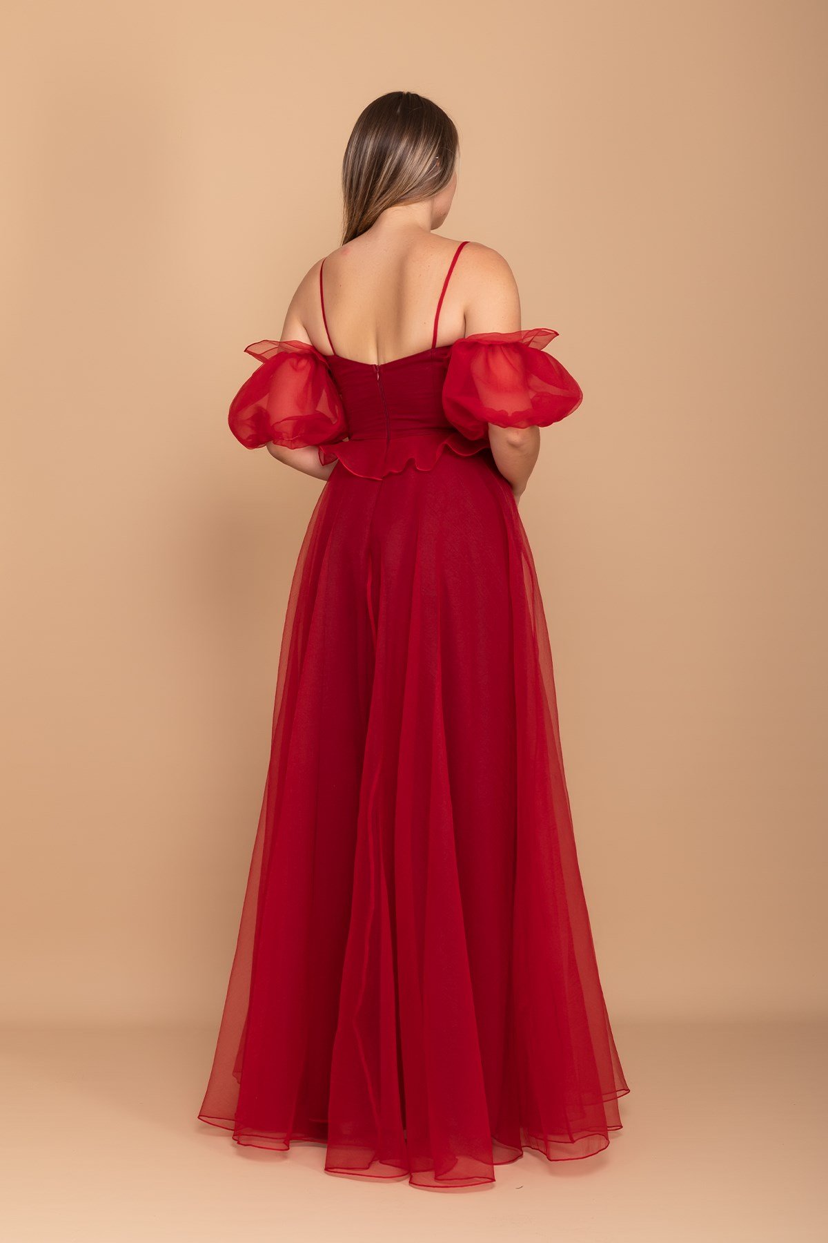 21248 Organze Tül Straplez Takma Kol Çiçekli İp Askı Nişanlık