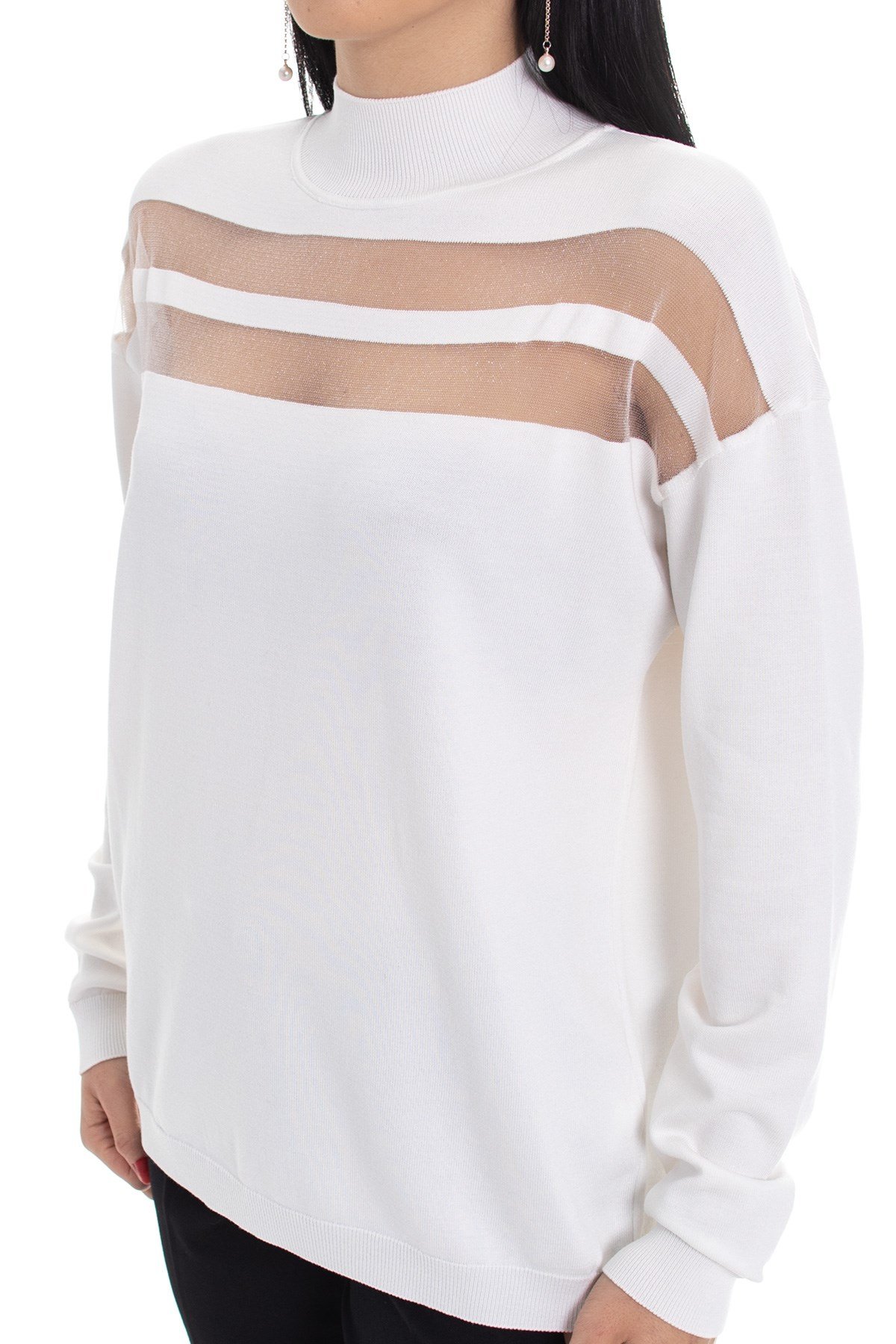 2127 Sim Şerit Detay Balıkçı Yaka Viscon Triko