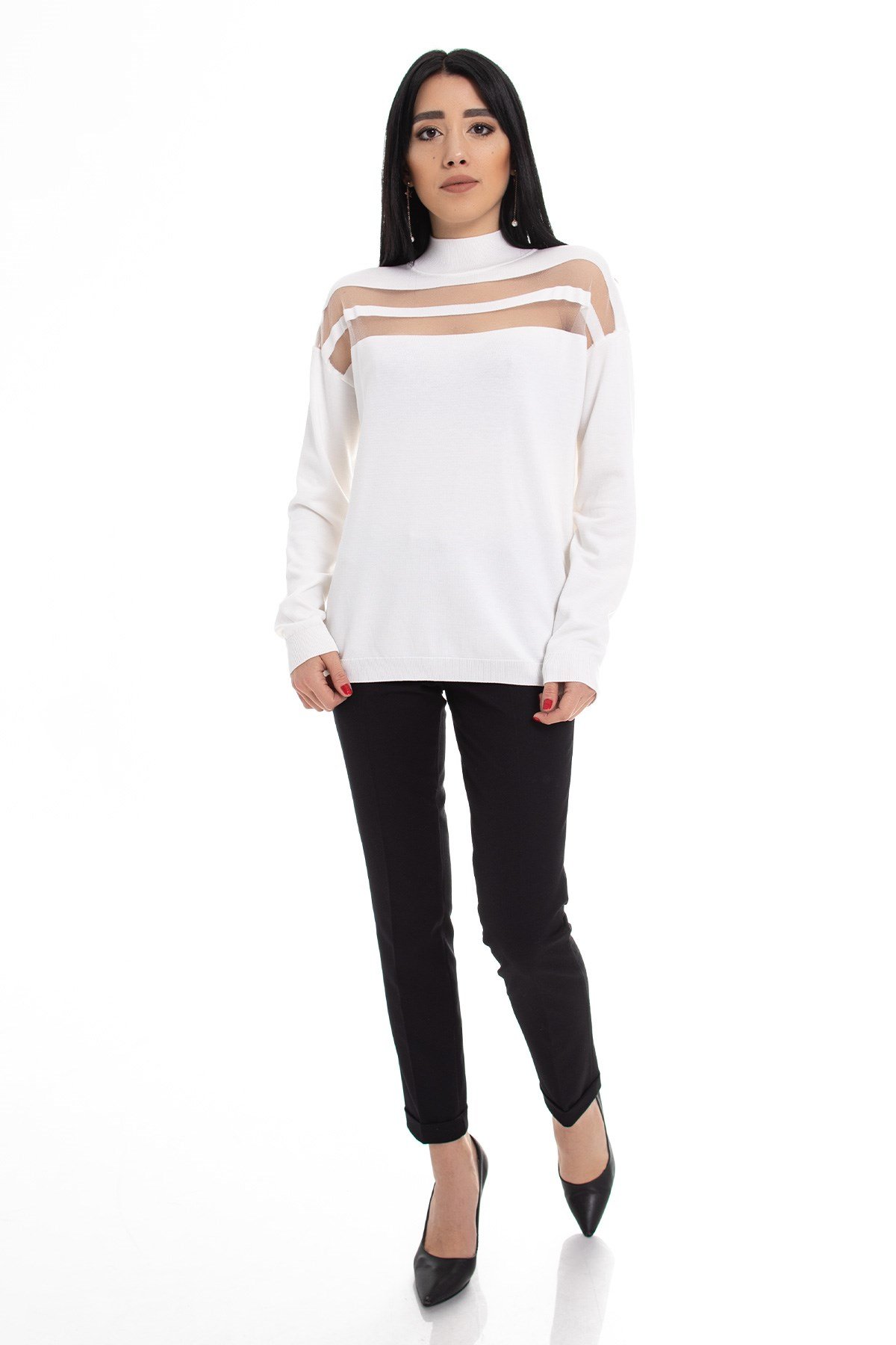 2127 Sim Şerit Detay Balıkçı Yaka Viscon Triko