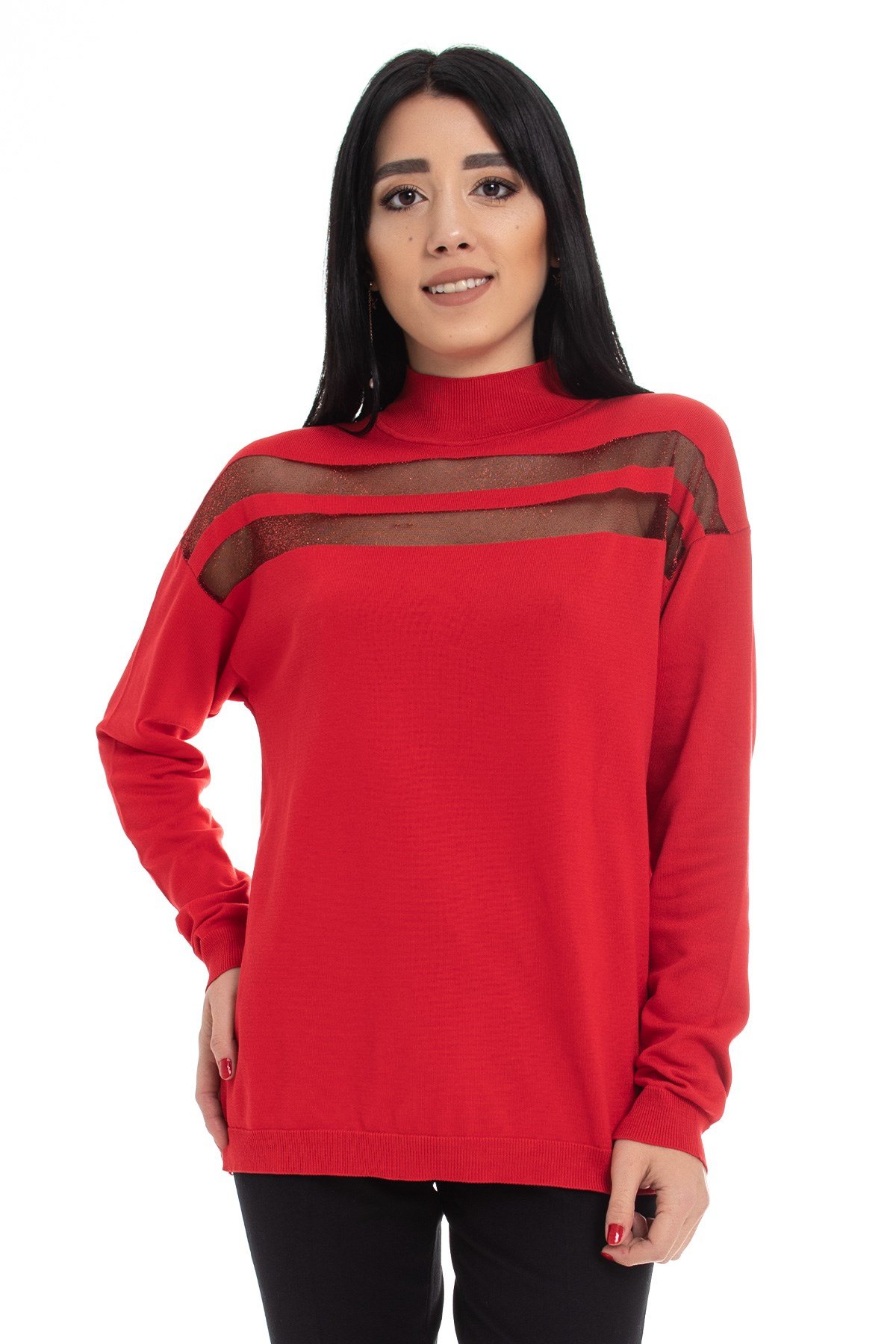 2127 Sim Şerit Detay Balıkçı Yaka Viscon Triko