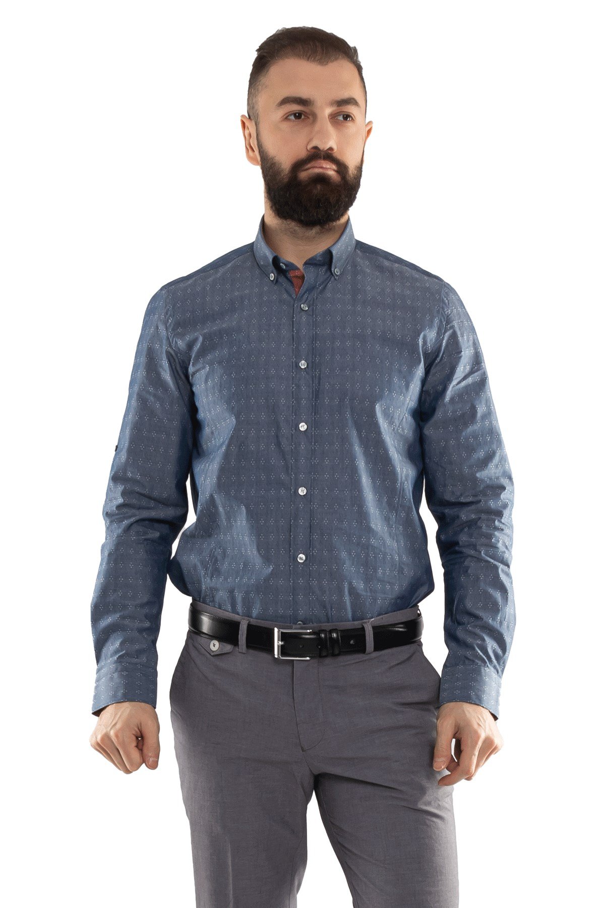 2151 SF Çiçek Desenli Uzun Kol Gömlek