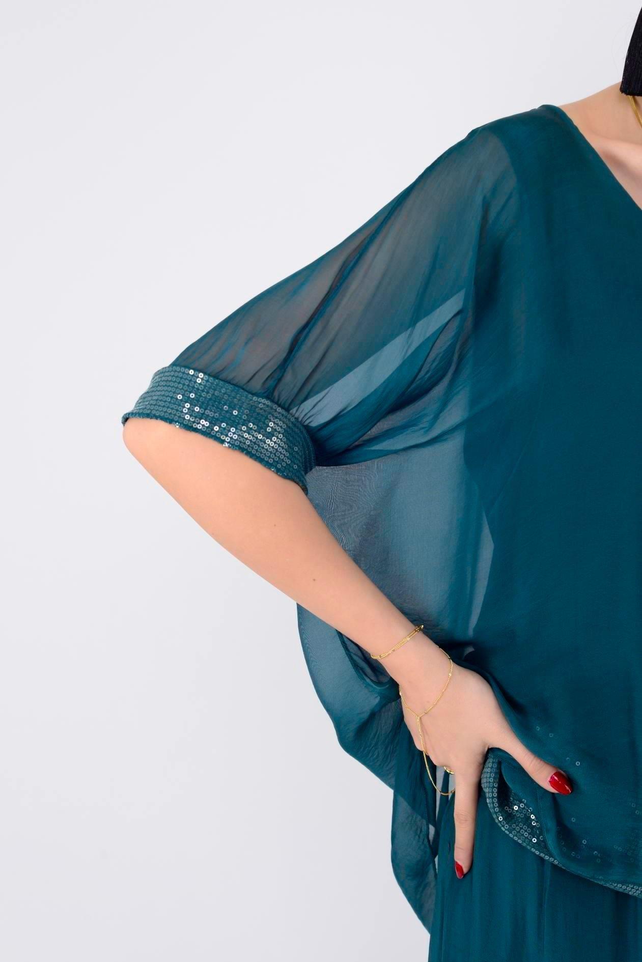 2161 Pulpayet Detay Bluz Pantolon İpek Takım