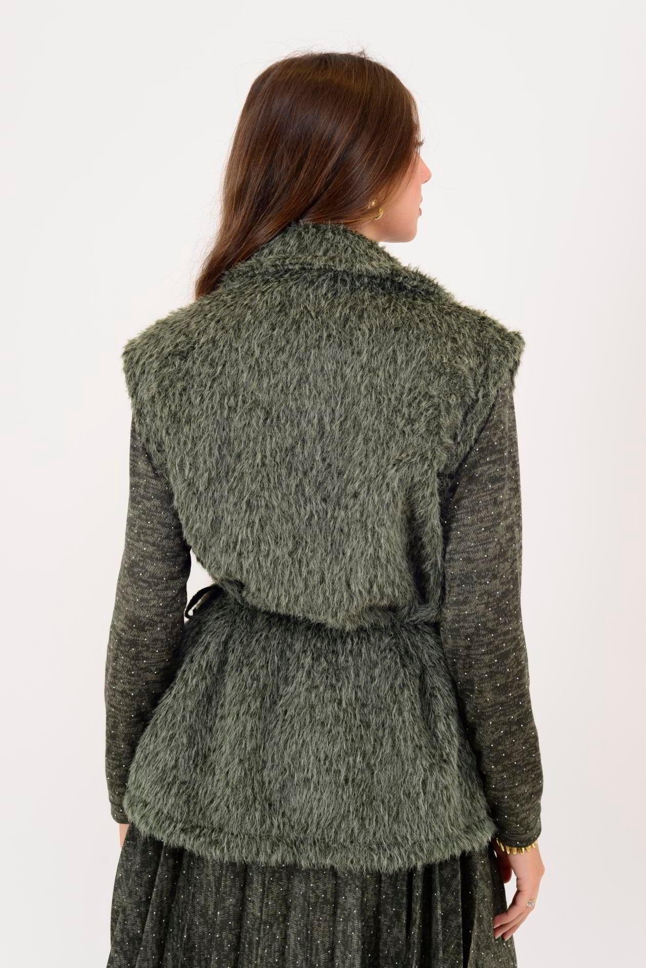 21807 İp Kemerli Ceket Yaka Keçe Yelek