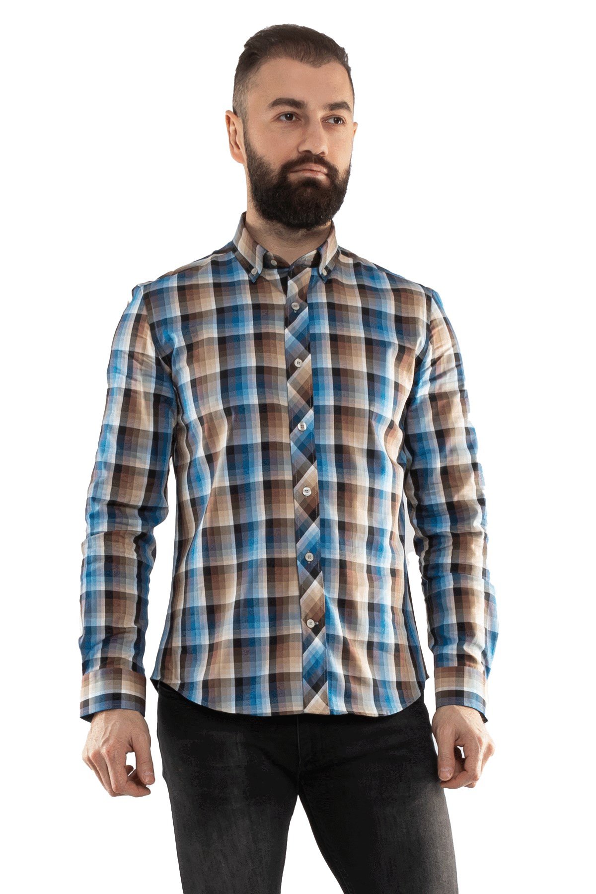 2186 SF KARELİ KARIŞIK RENKLİ GÖMLEK